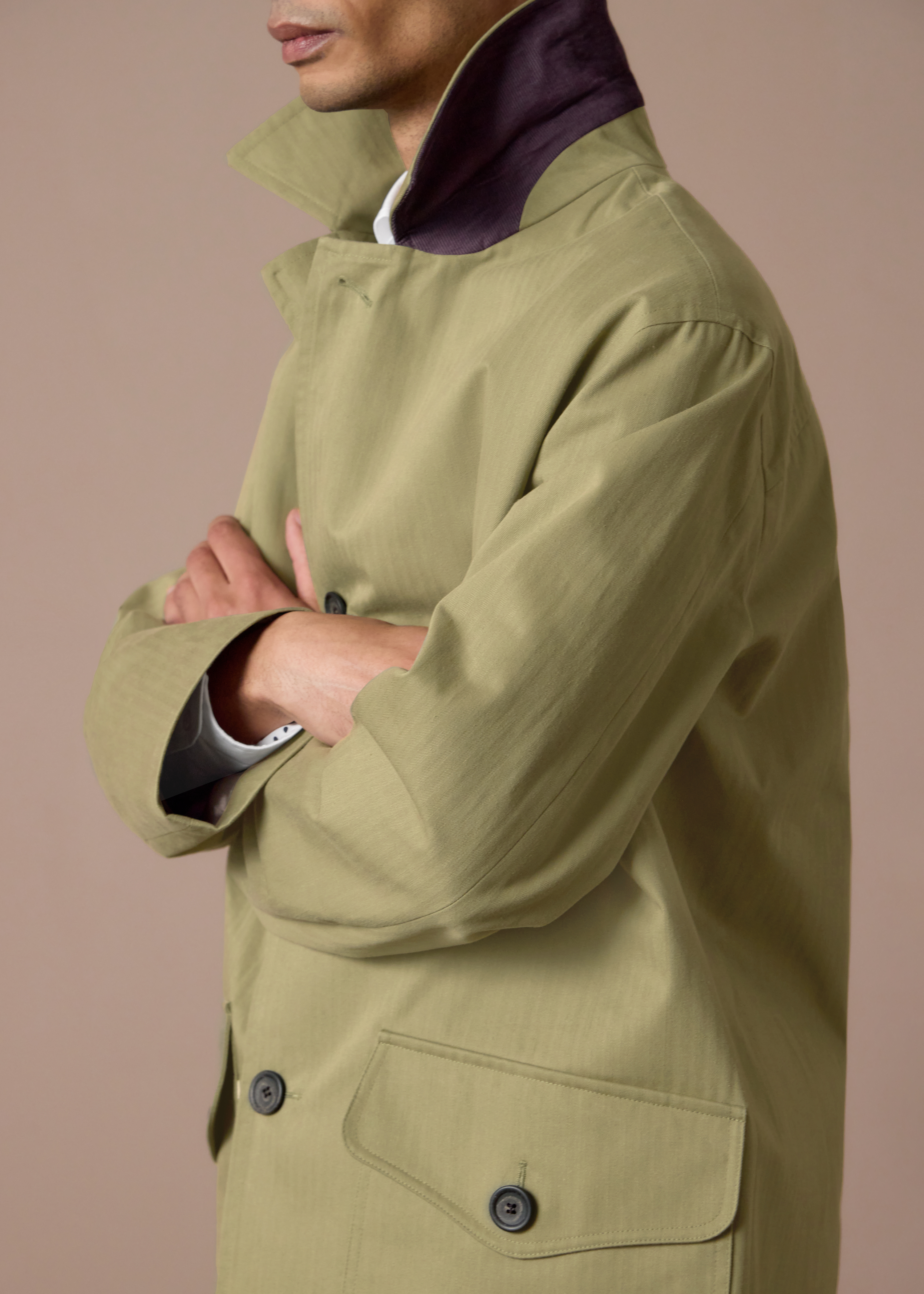 Paul Smith Stone Cotton Herringbone Mac | King