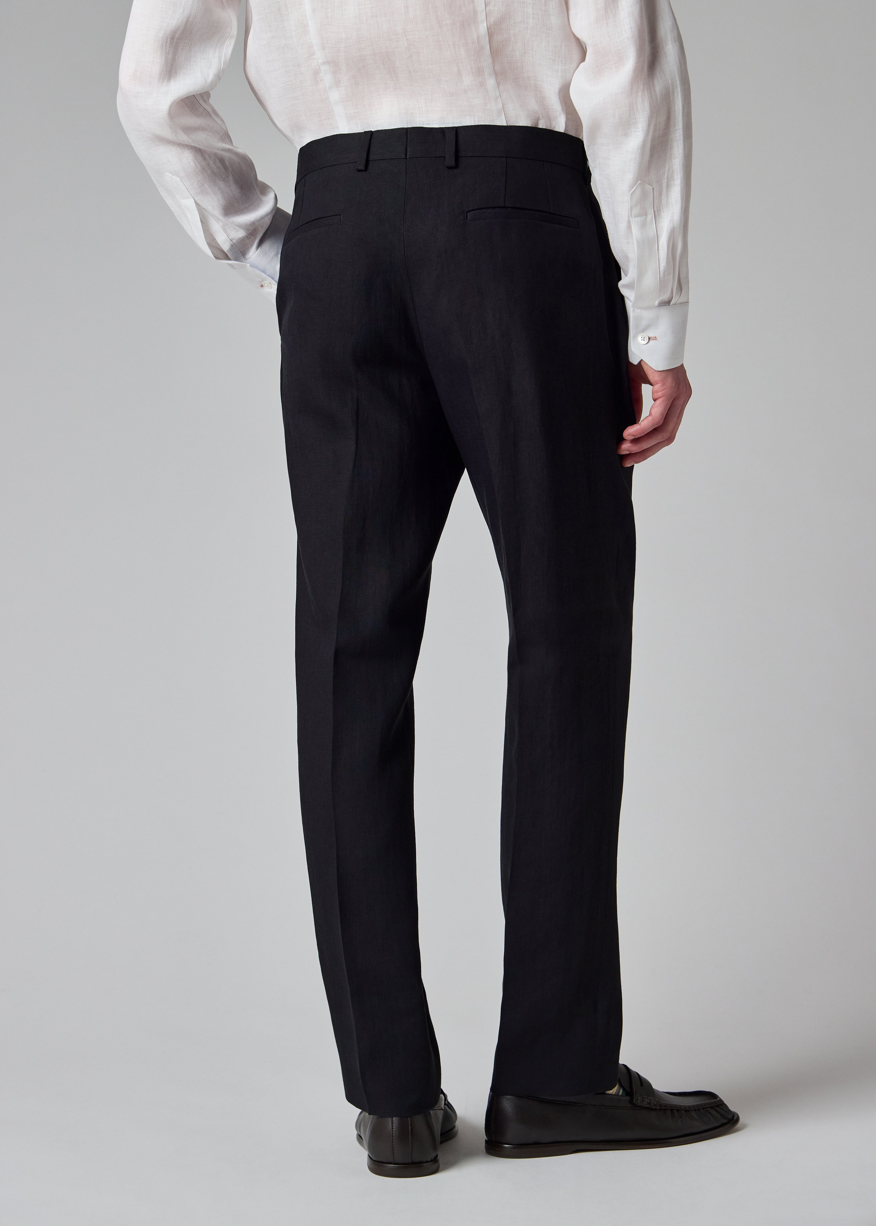 Tapered-Fit Dark Navy Linen Trousers thumbnail 7