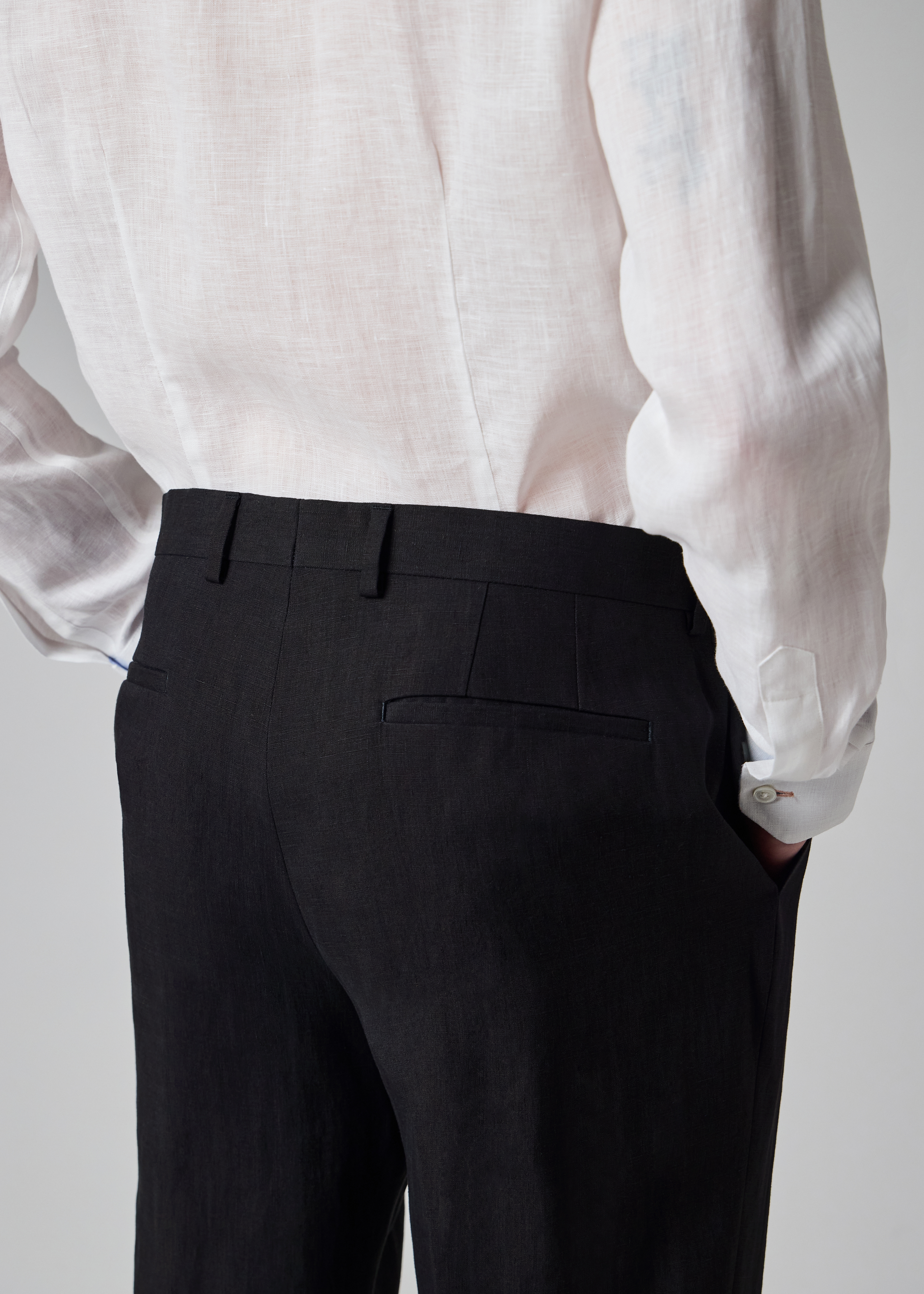Tapered-Fit Dark Navy Linen Trousers thumbnail 6