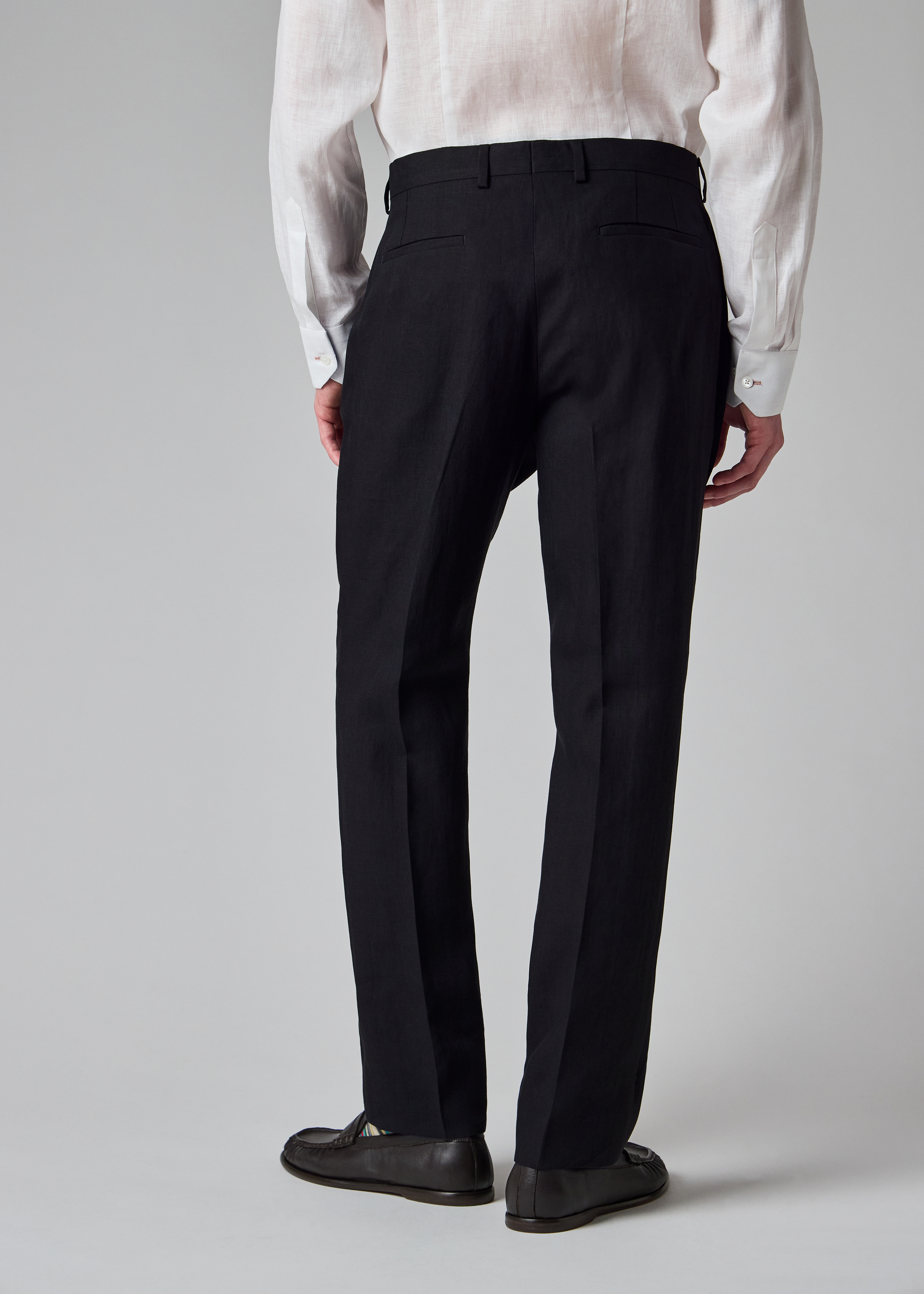 Tapered-Fit Dark Navy Linen Trousers thumbnail 5