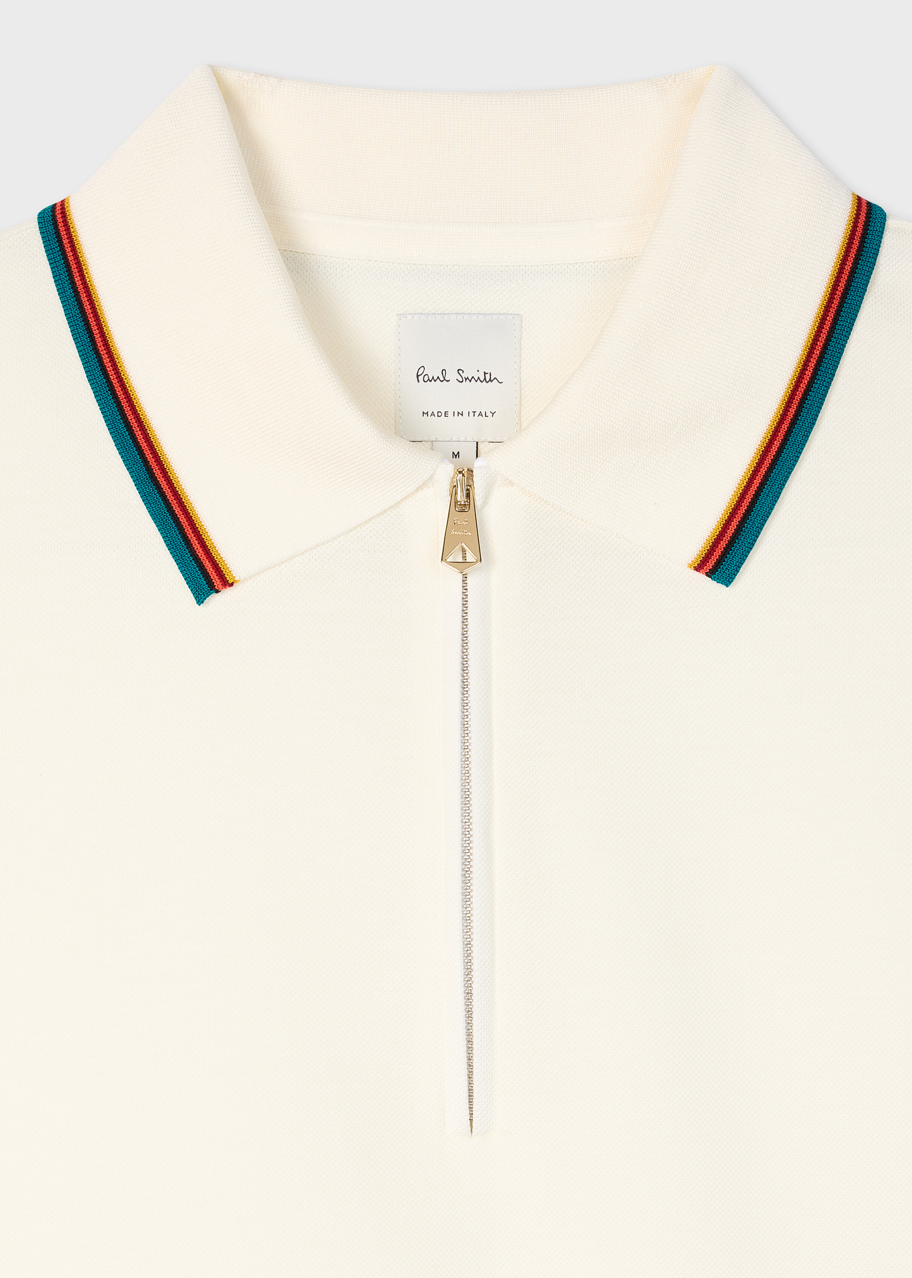 Men's White Cotton 'Signature Stripe' Trim Zip Polo Shirt
