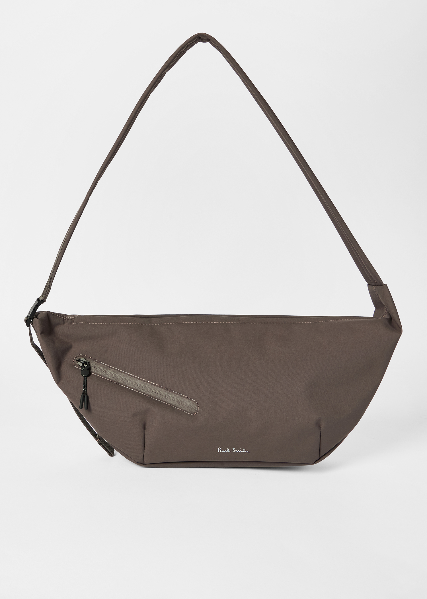 Mauve Nylon Sling Cross Body Bag with Leather Trims