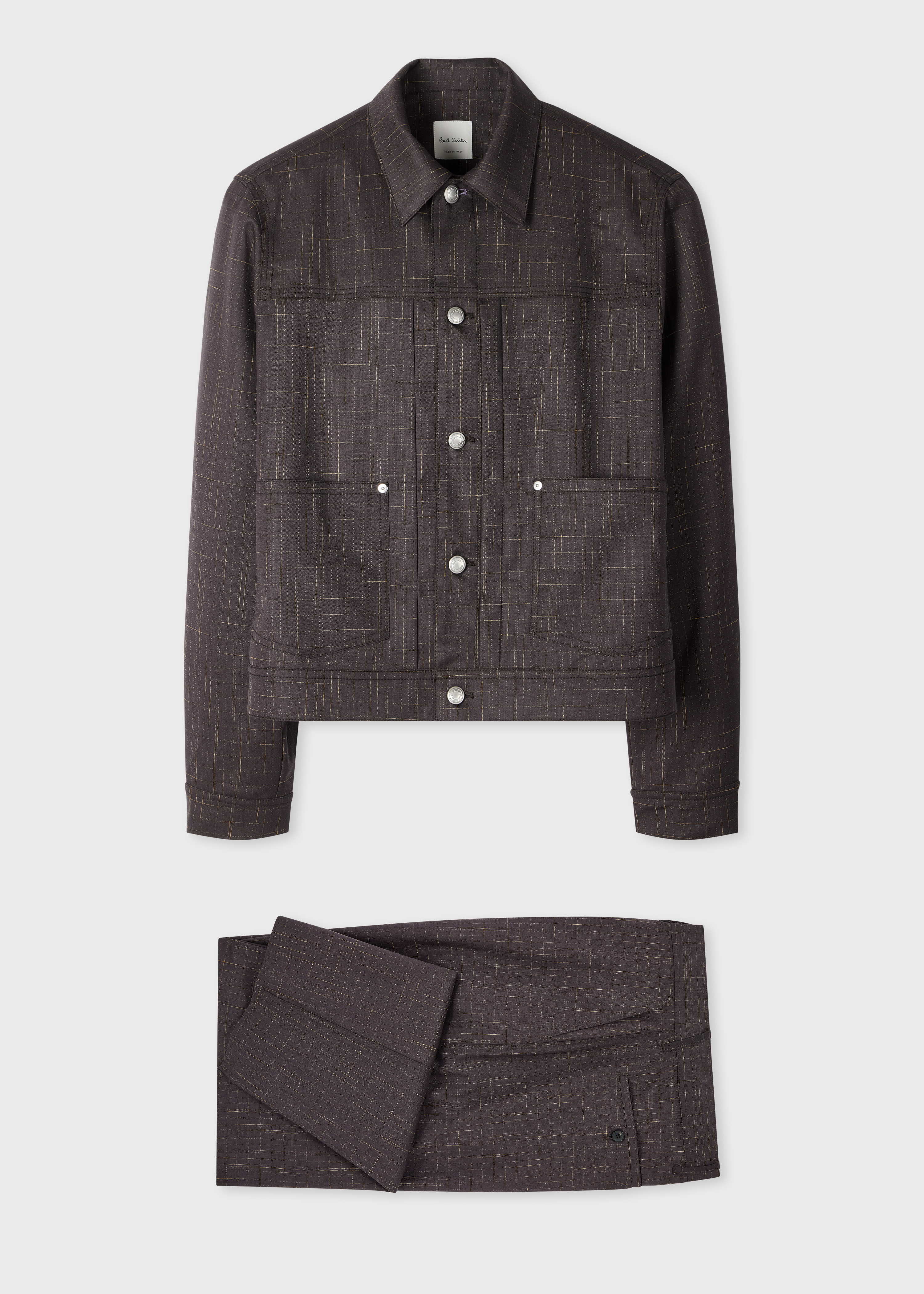 Paul Smith Woven in England セットアップ Men's Aubergine Wool Check Pleated Trucker Co-ord
