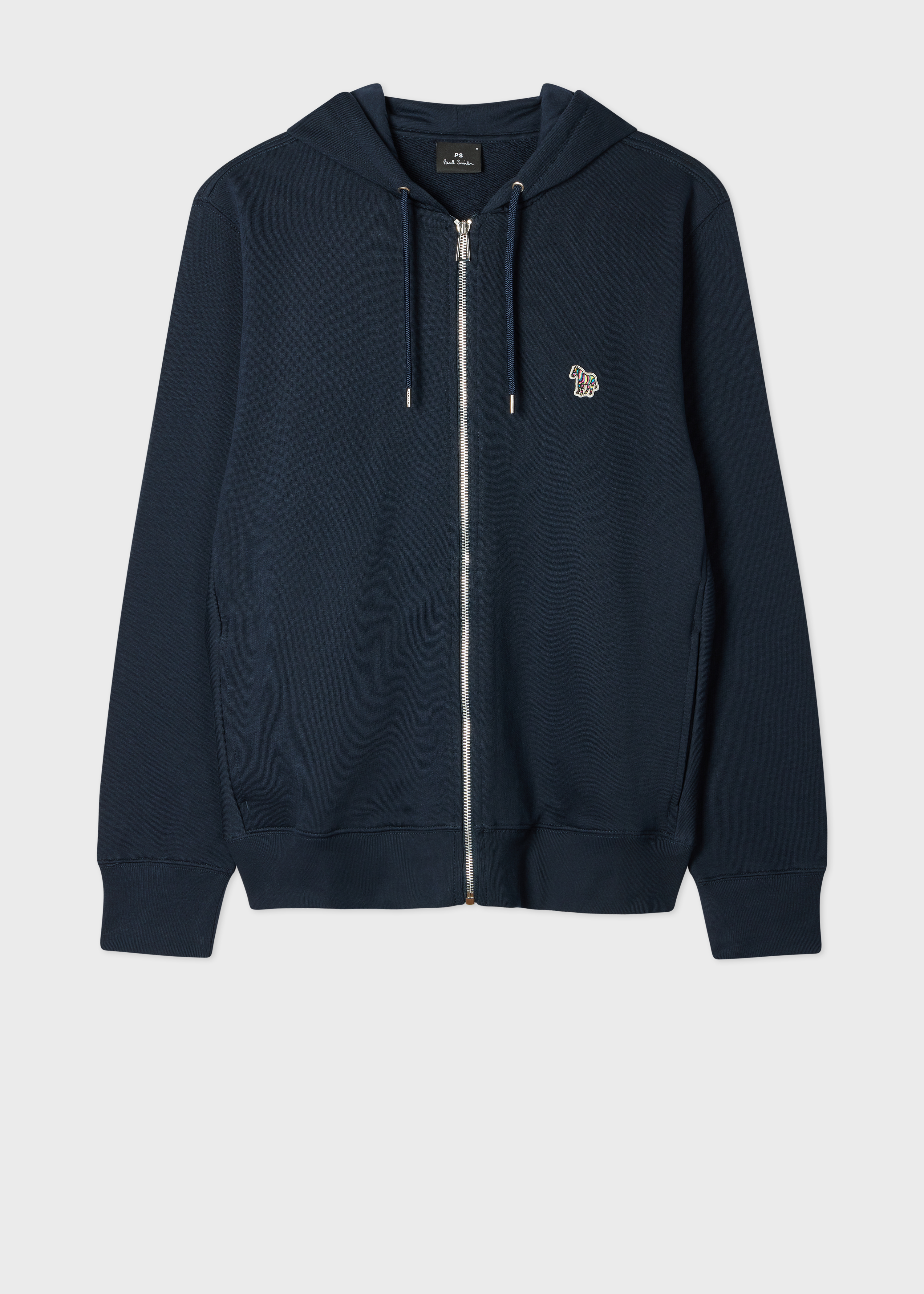 Men's Dark Navy Cotton Zip-Front Zebra Logo Hoodie
