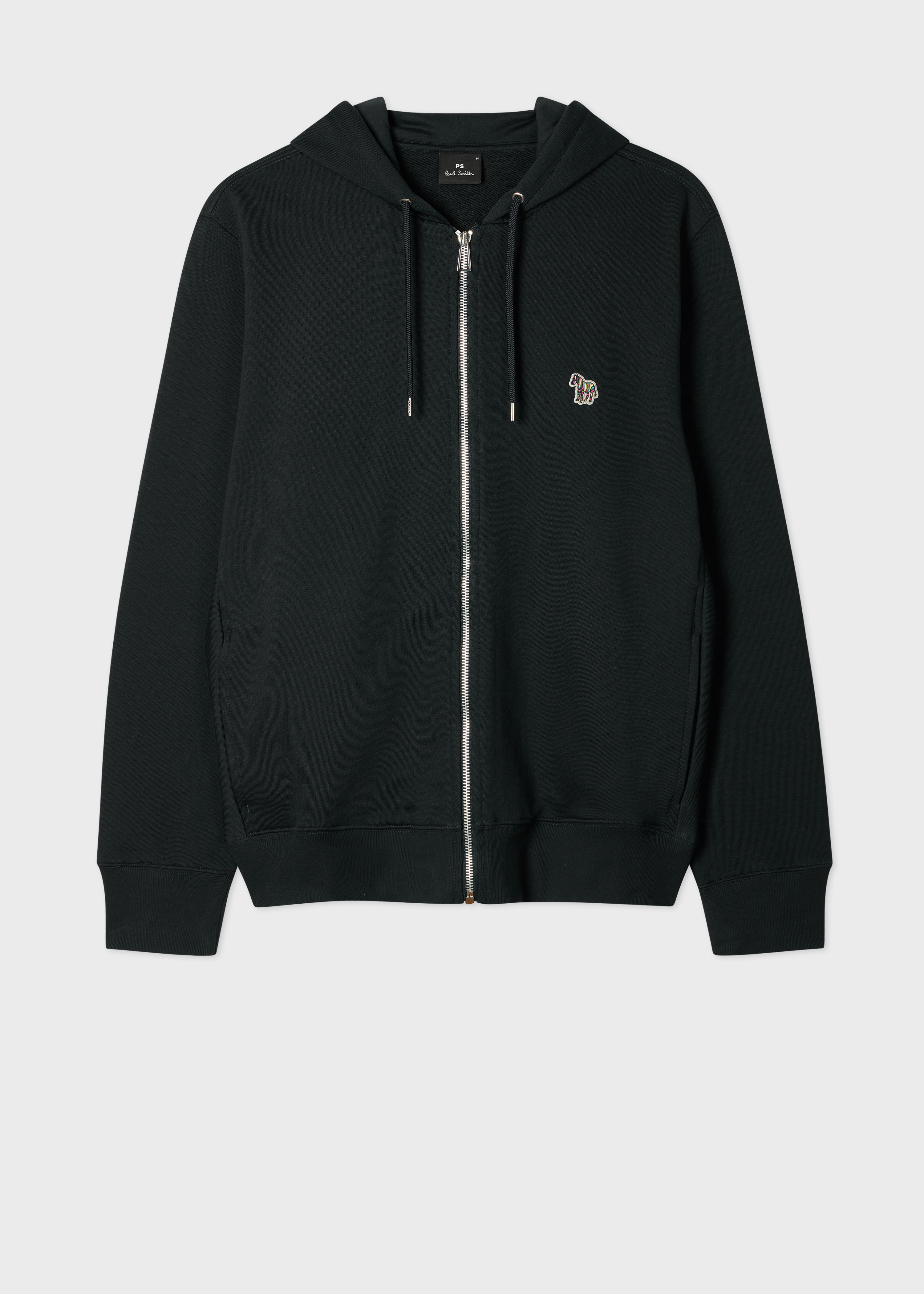 Men's Black Cotton Zip-Front Zebra Logo Hoodie