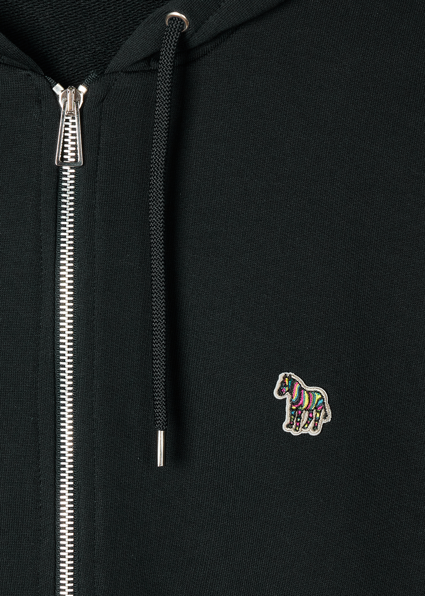 Men's Black Cotton Zip-Front Zebra Logo Hoodie
