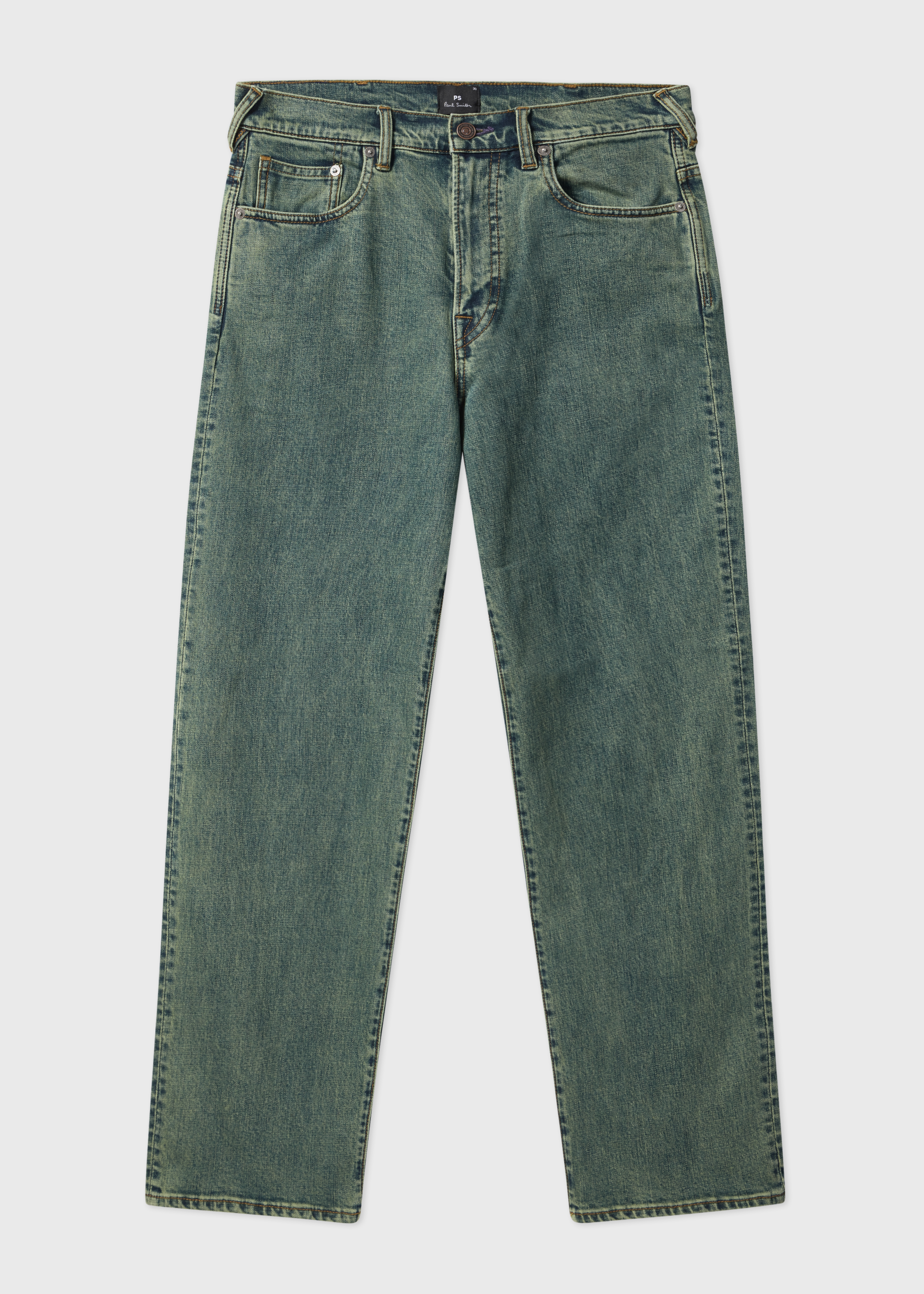 Men's Relaxed-Fit Yellow Tint Crosshatch Stretch Jeans