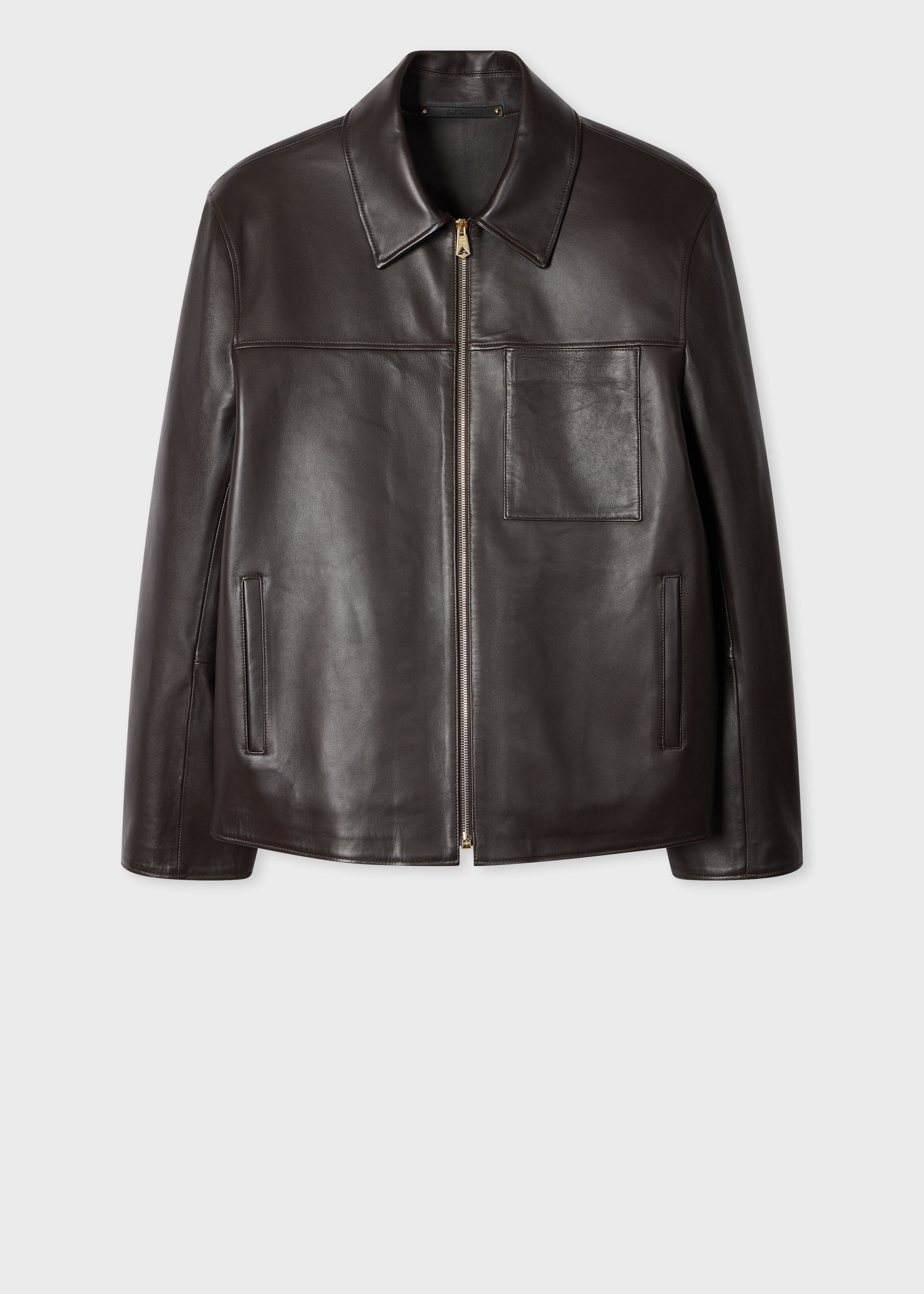 ジャケット・アウター Paul Smith cut-off leather jacket riri Men's Dark Brown Double-Face Leather Jacket