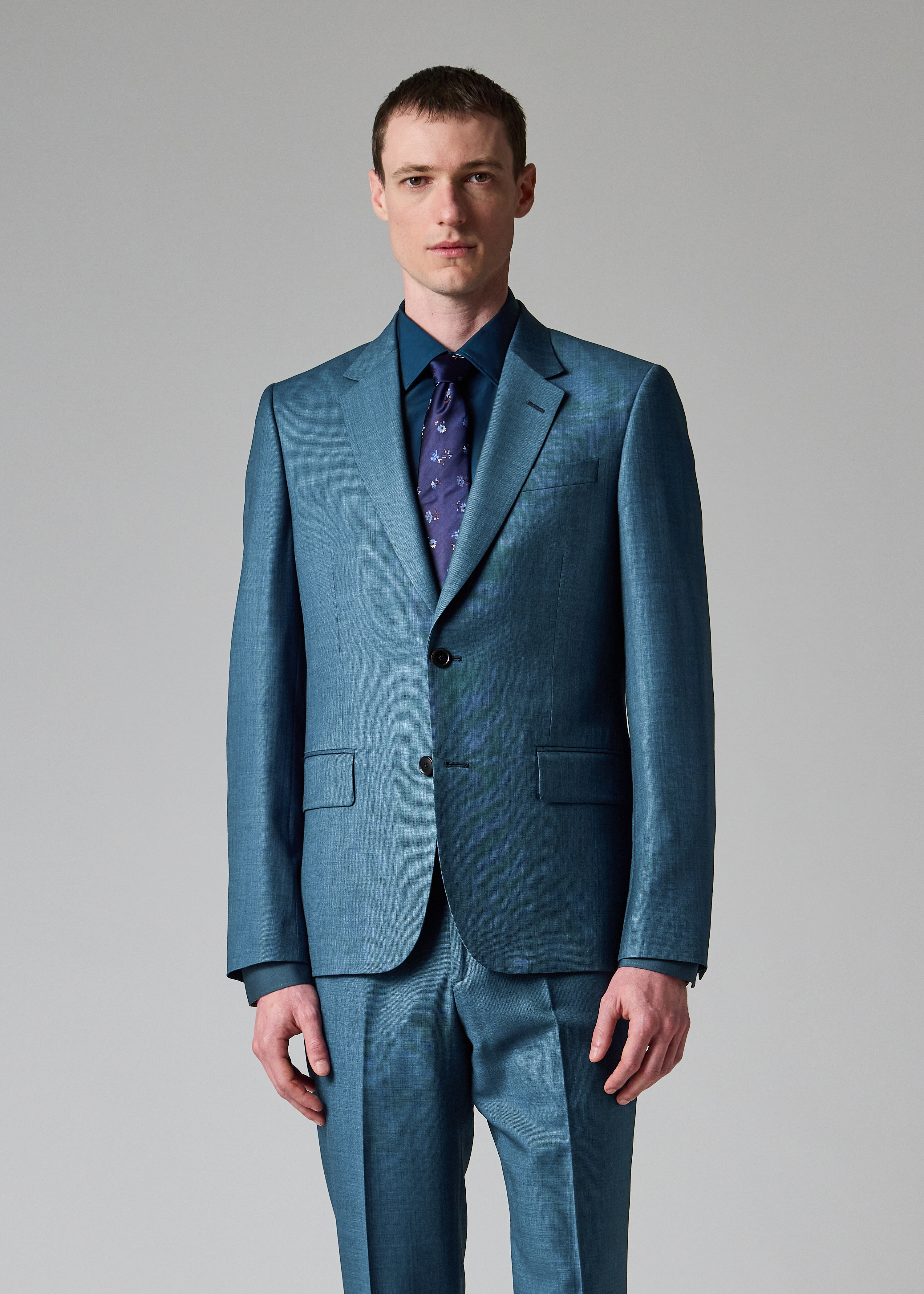 The Soho - Tailored-Fit Teal Sharkskin Wool Suit