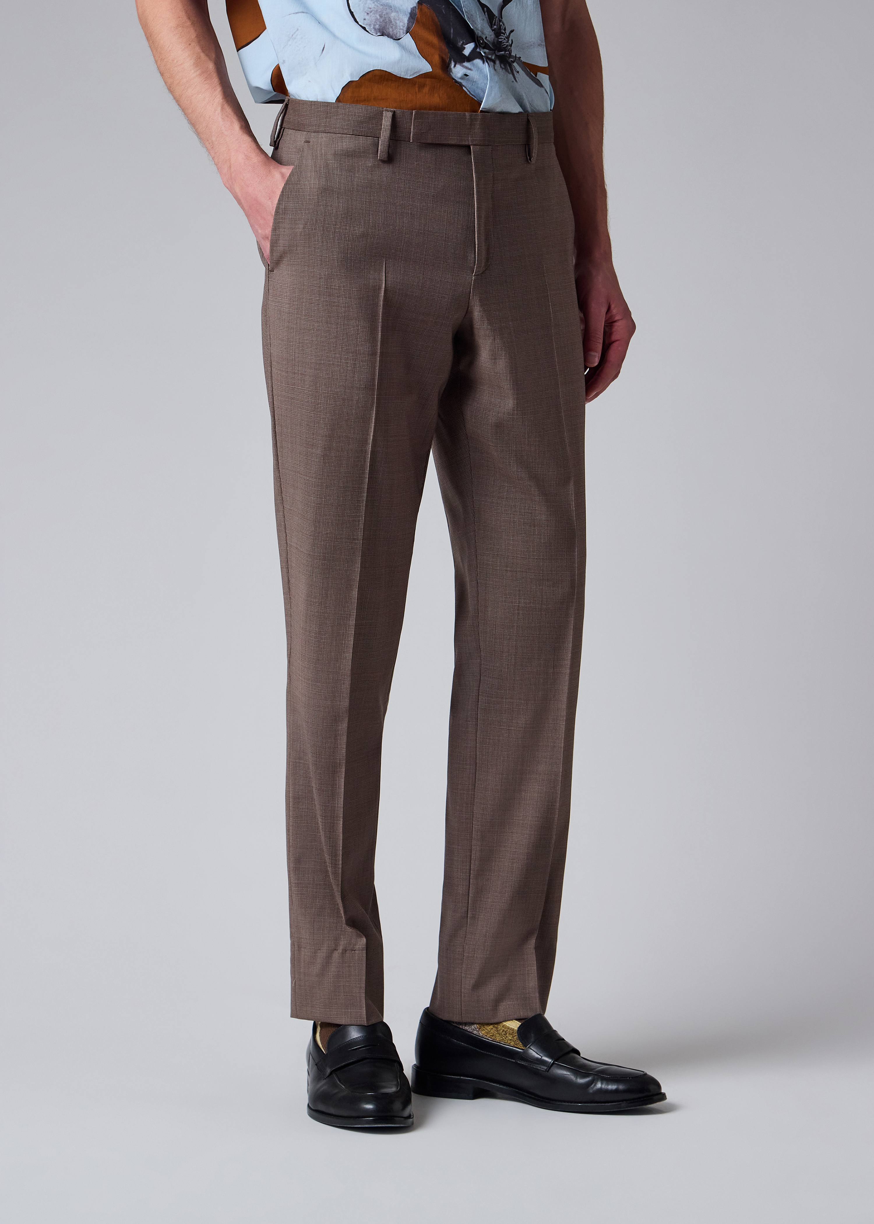 Slim-Fit Brown Houndstooth Wool Trousers thumbnail 2