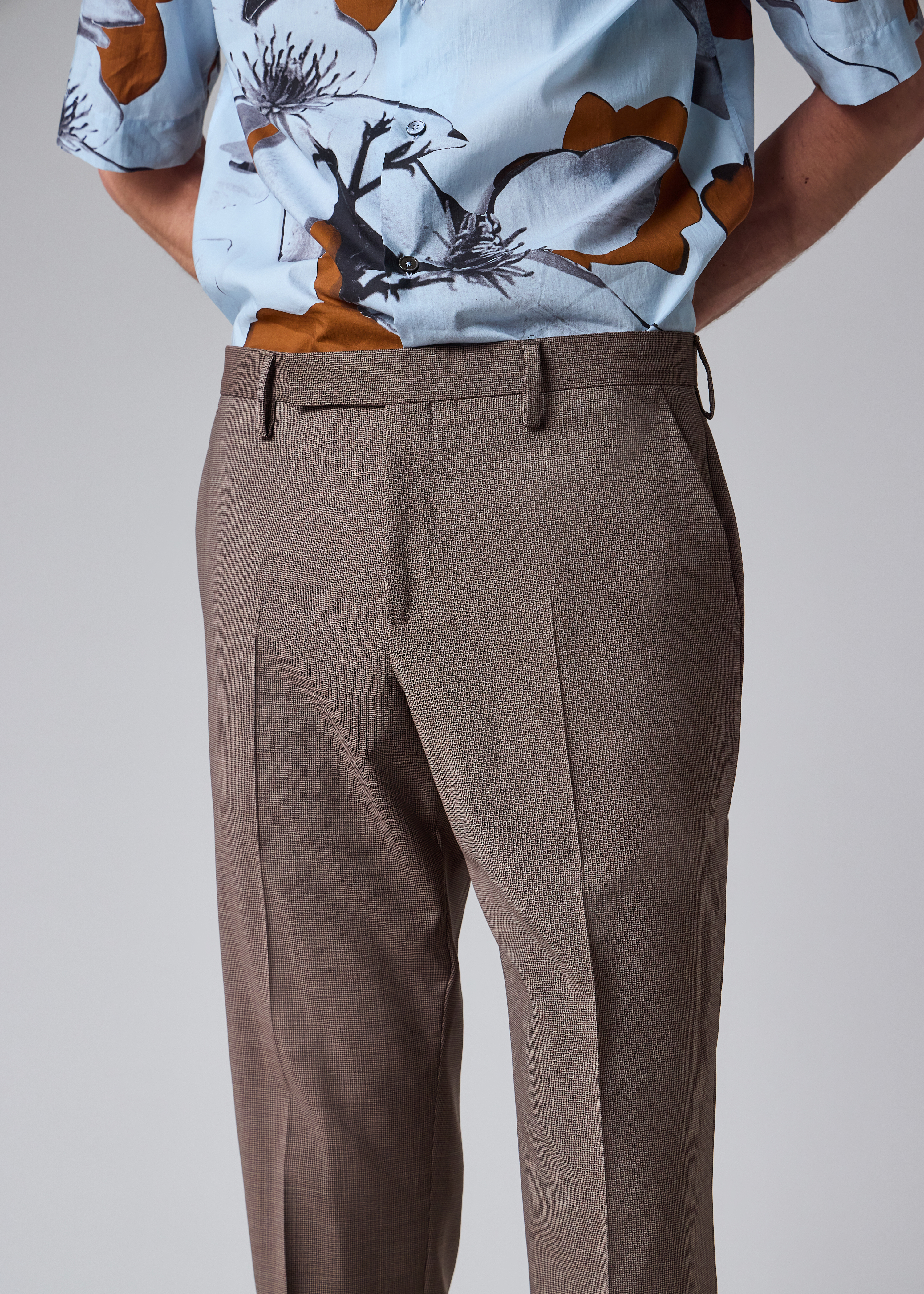 Slim-Fit Brown Houndstooth Wool Trousers thumbnail 8