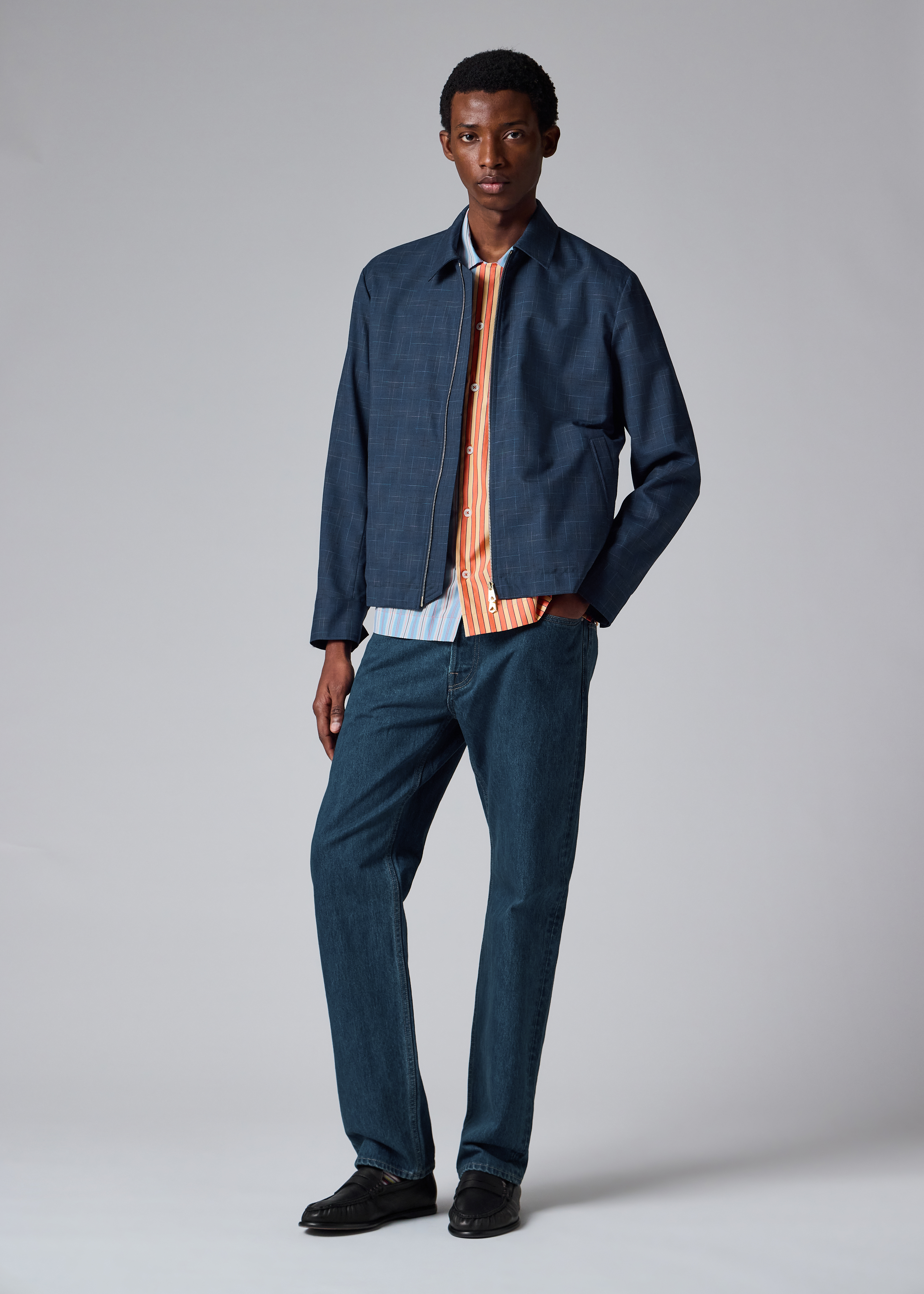 Navy Space-Dye Check Wool Jacket thumbnail 8