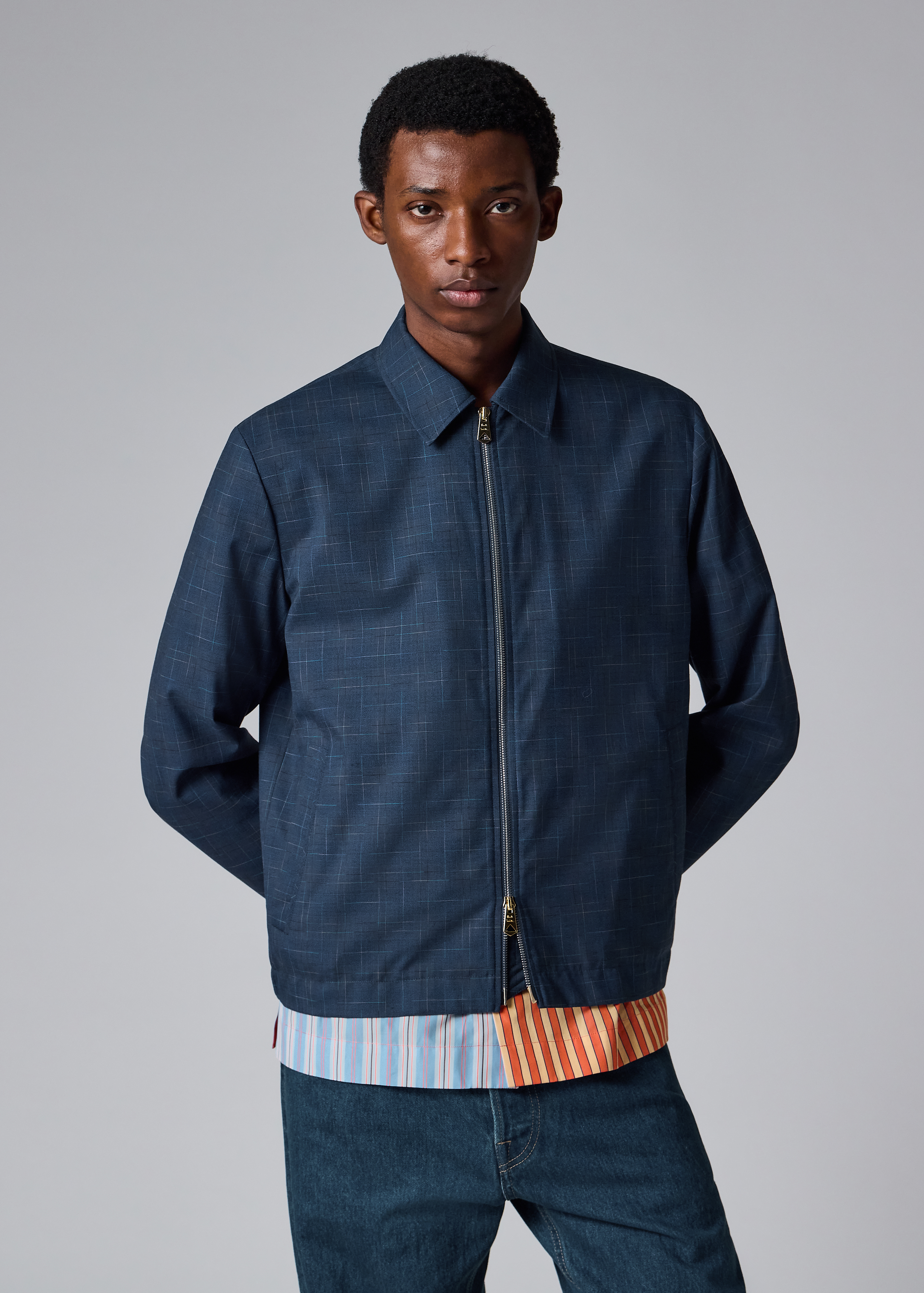 Navy Space-Dye Check Wool Jacket thumbnail 7