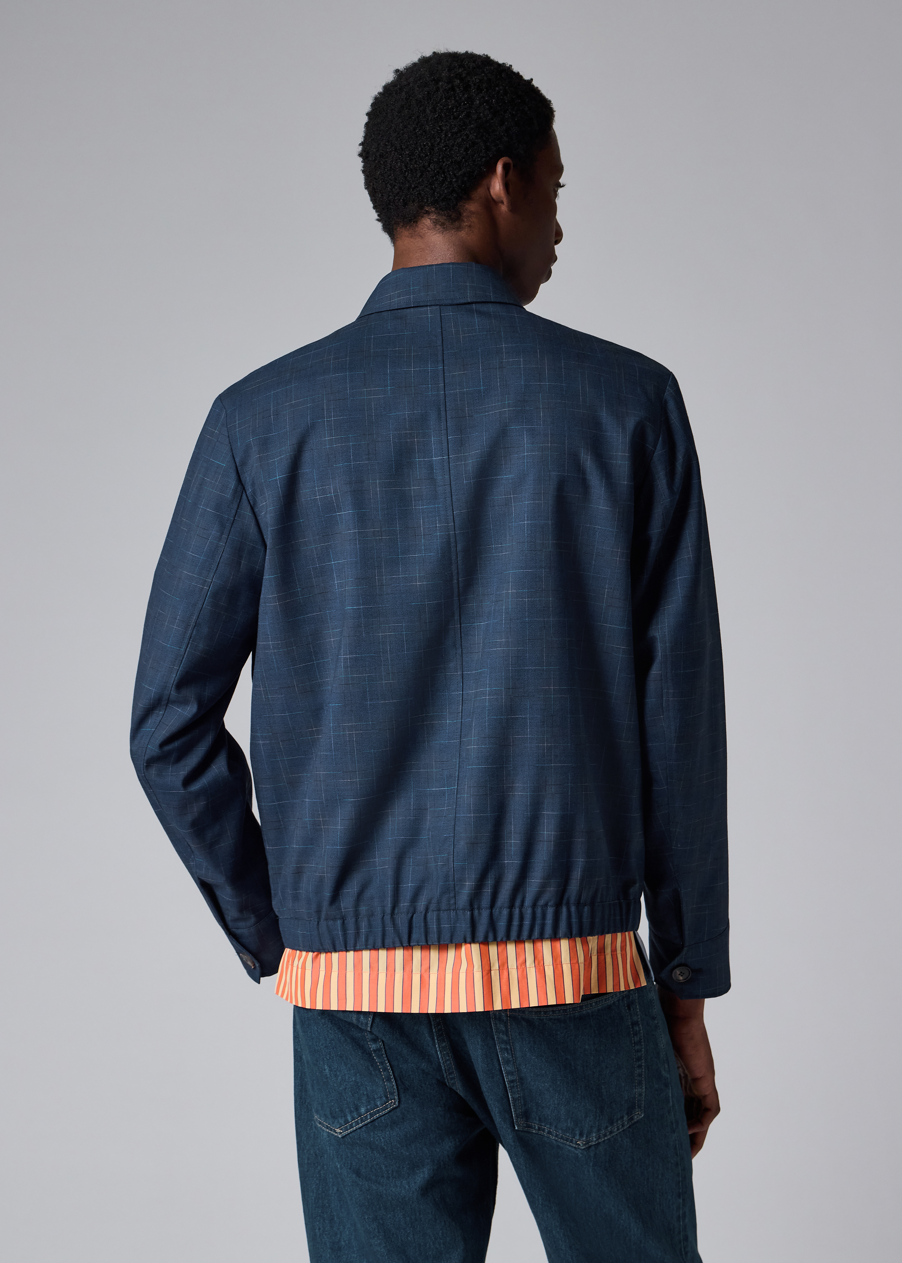 Navy Space-Dye Check Wool Jacket thumbnail 4