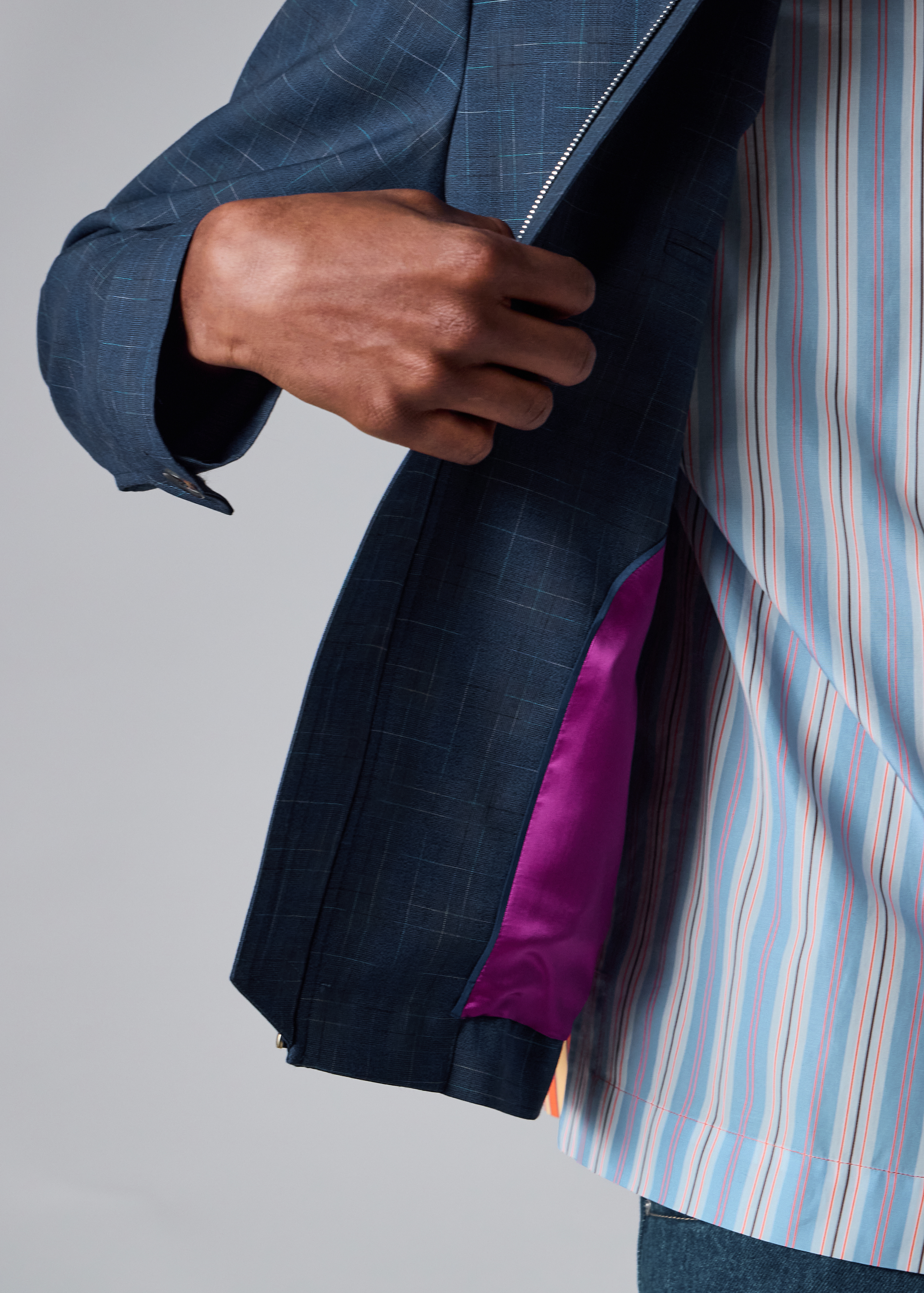 Navy Space-Dye Check Wool Jacket thumbnail 5