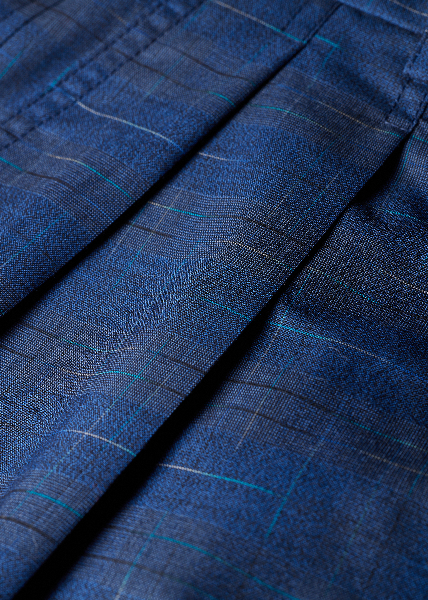 Navy Space-Dye Check Wool Pleated Trousers thumbnail 5
