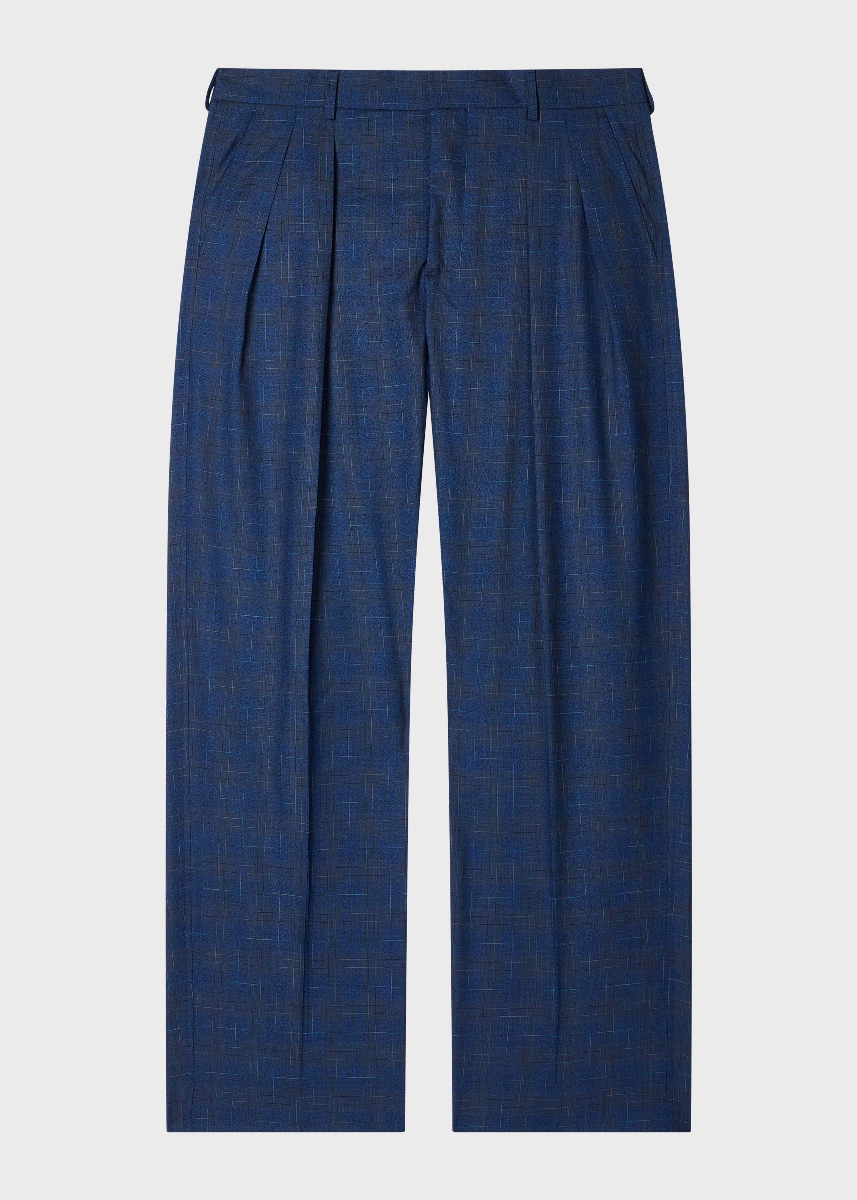 Navy Space-Dye Check Wool Pleated Trousers primary image