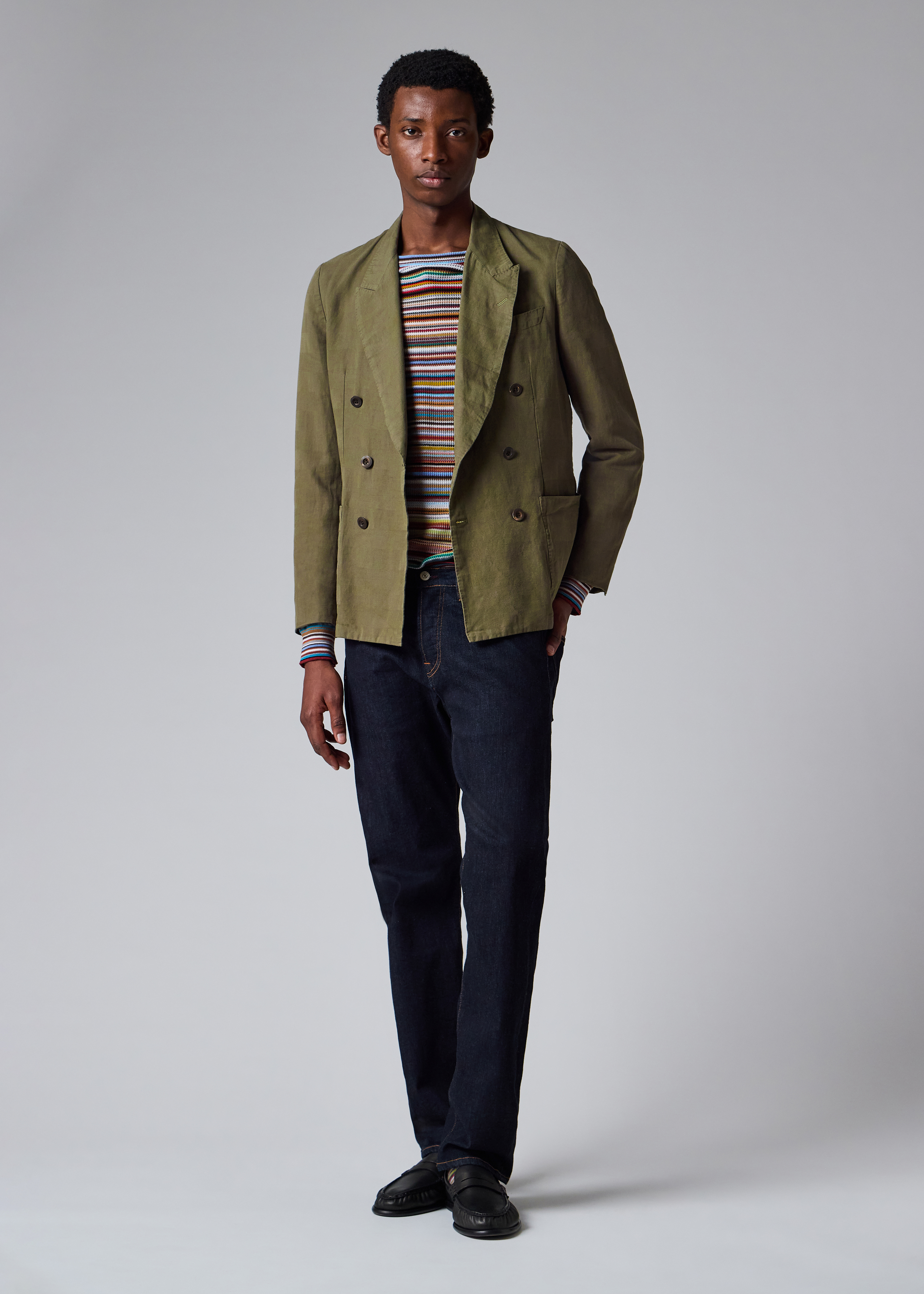 Khaki Green Cotton-Linen Double-Breasted Blazer thumbnail 11