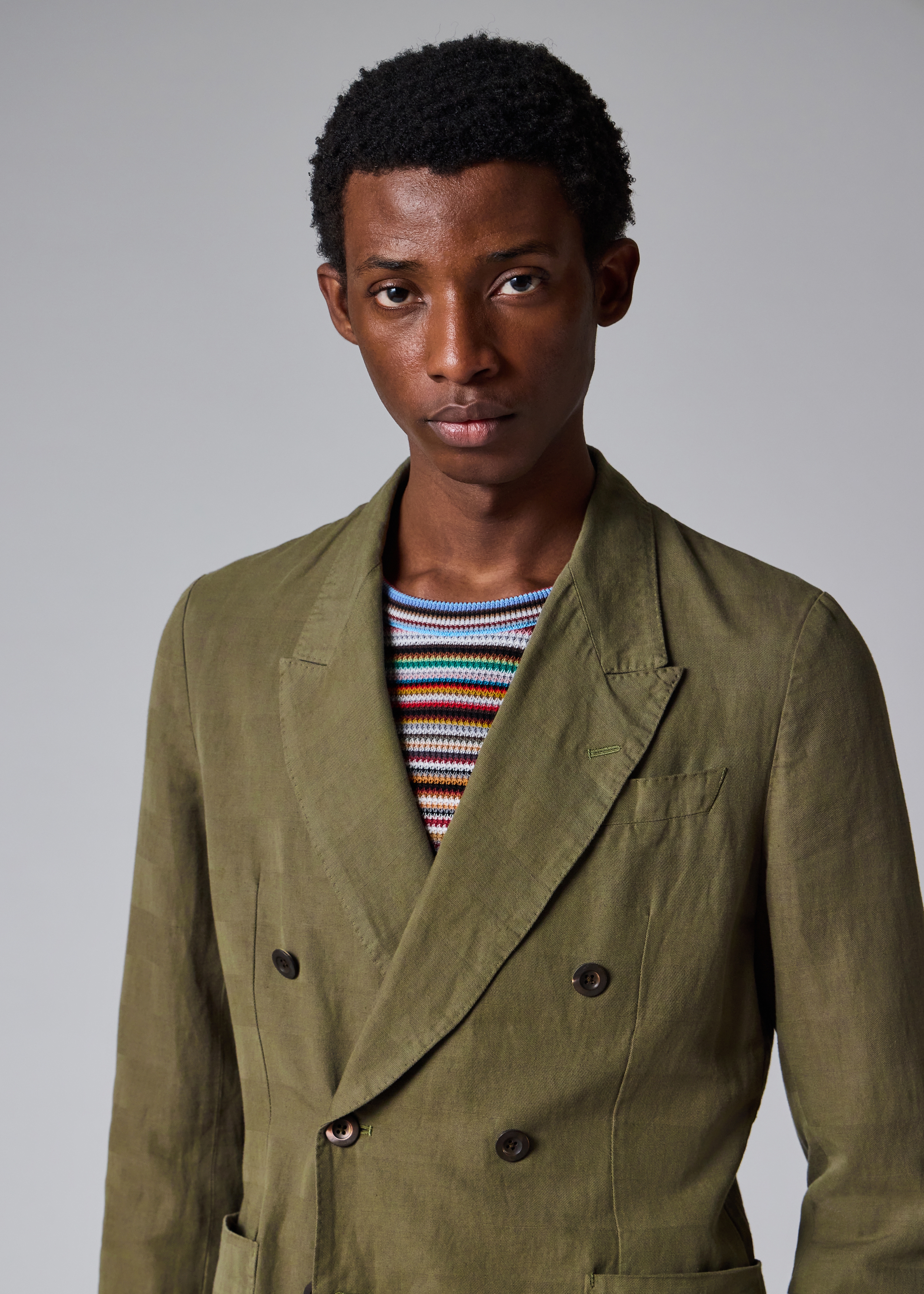 Khaki Green Cotton-Linen Double-Breasted Blazer thumbnail 7