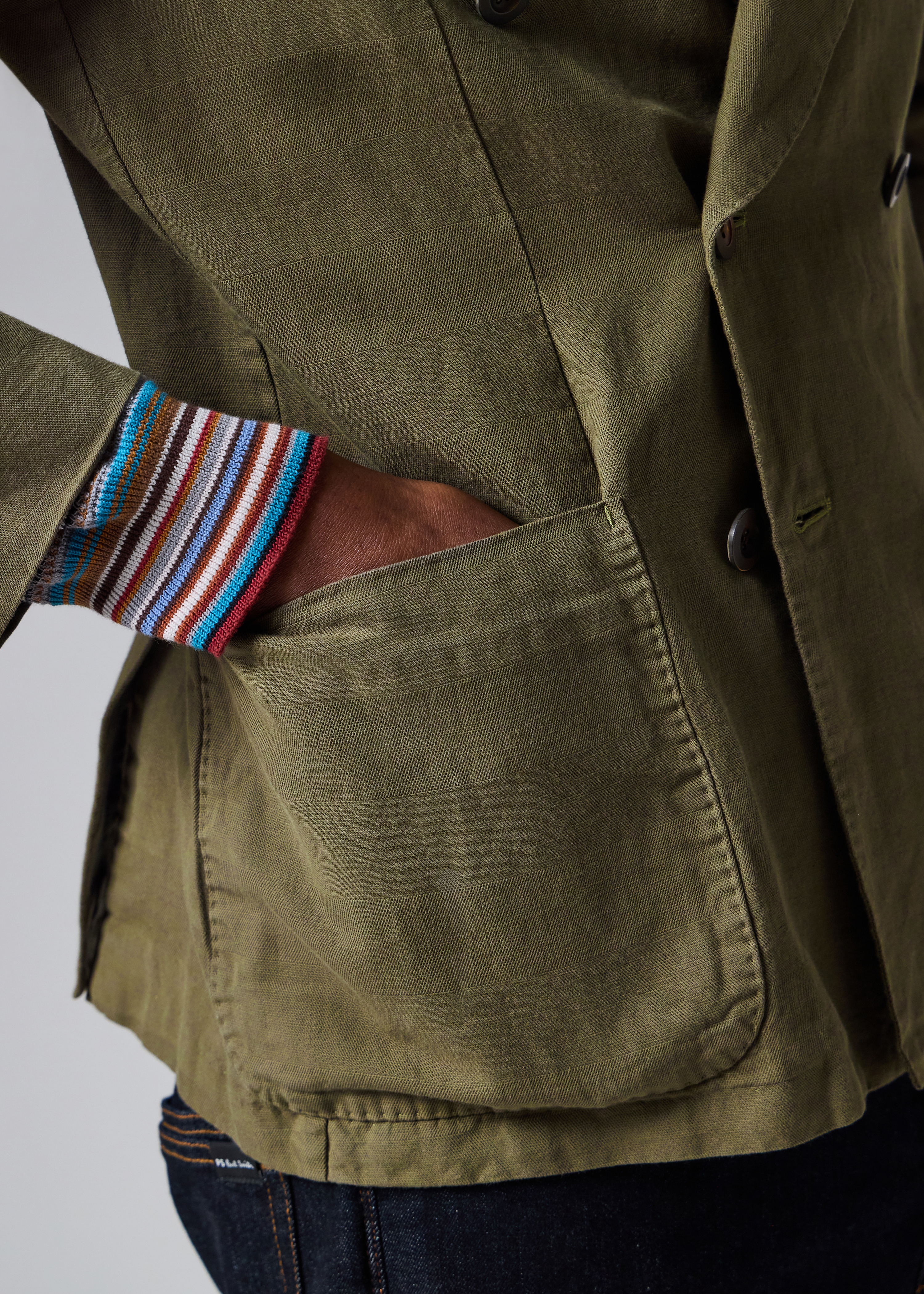 Khaki Green Cotton-Linen Double-Breasted Blazer thumbnail 4