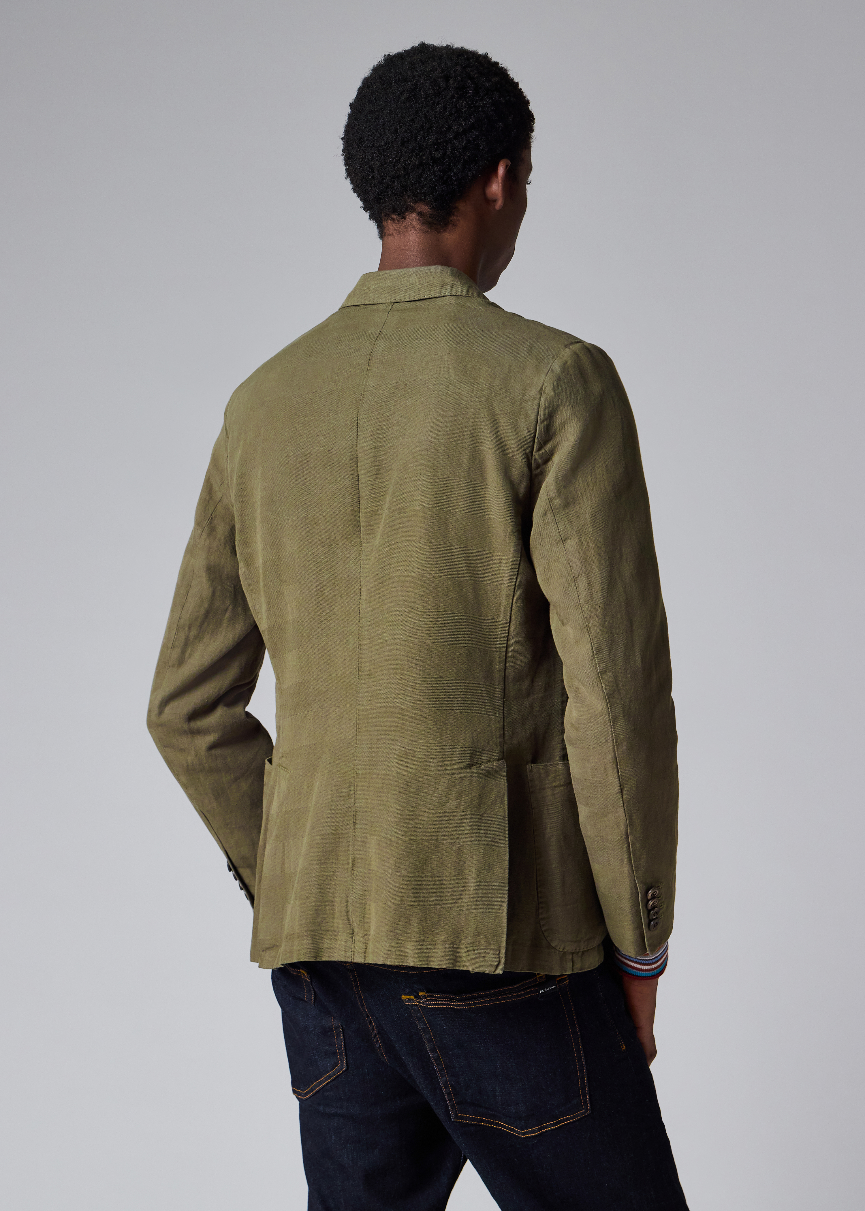 Khaki Green Cotton-Linen Double-Breasted Blazer thumbnail 9