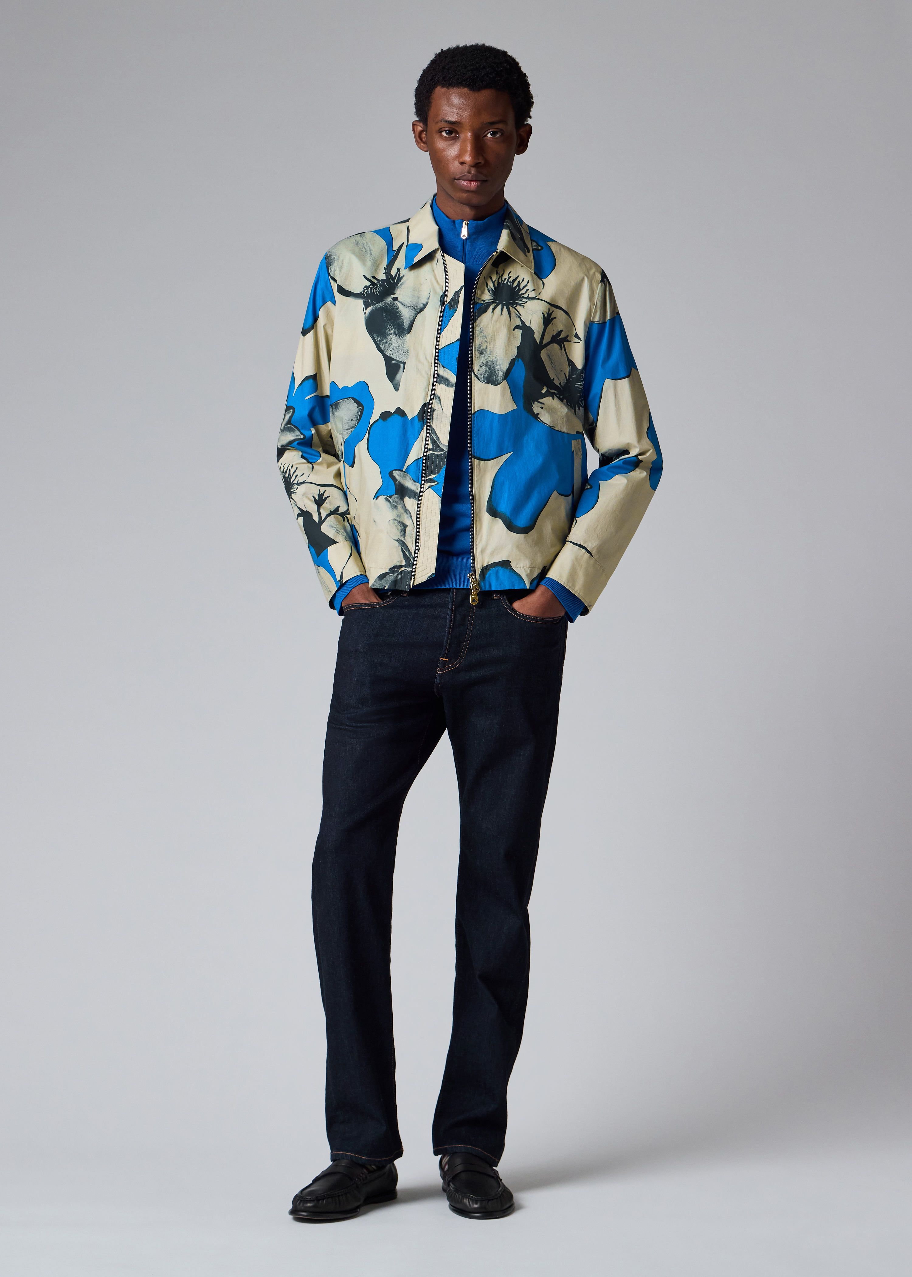 Paul Smith Blue and Ecru Floral Print Cotton Jacket | King