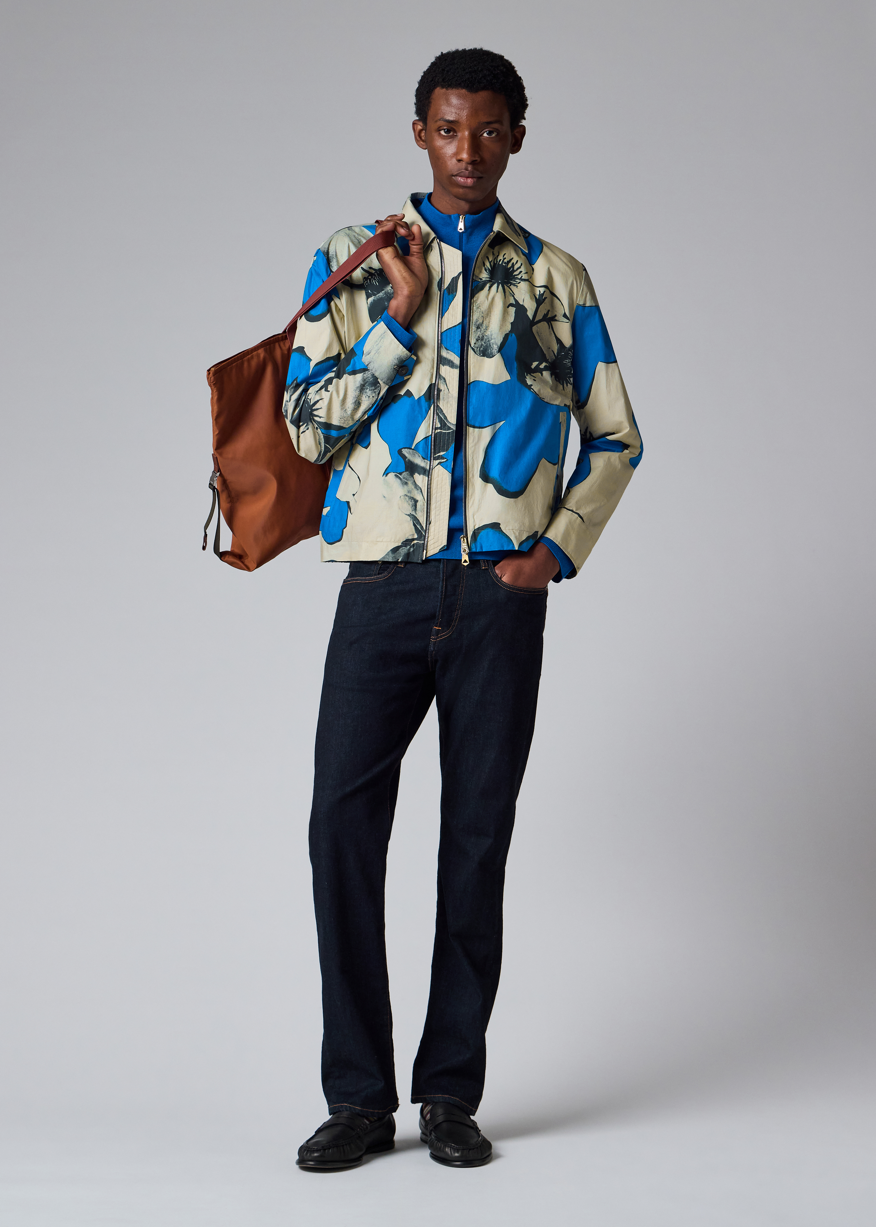 Paul Smith Blue and Ecru Floral Print Cotton Jacket | King's Cross