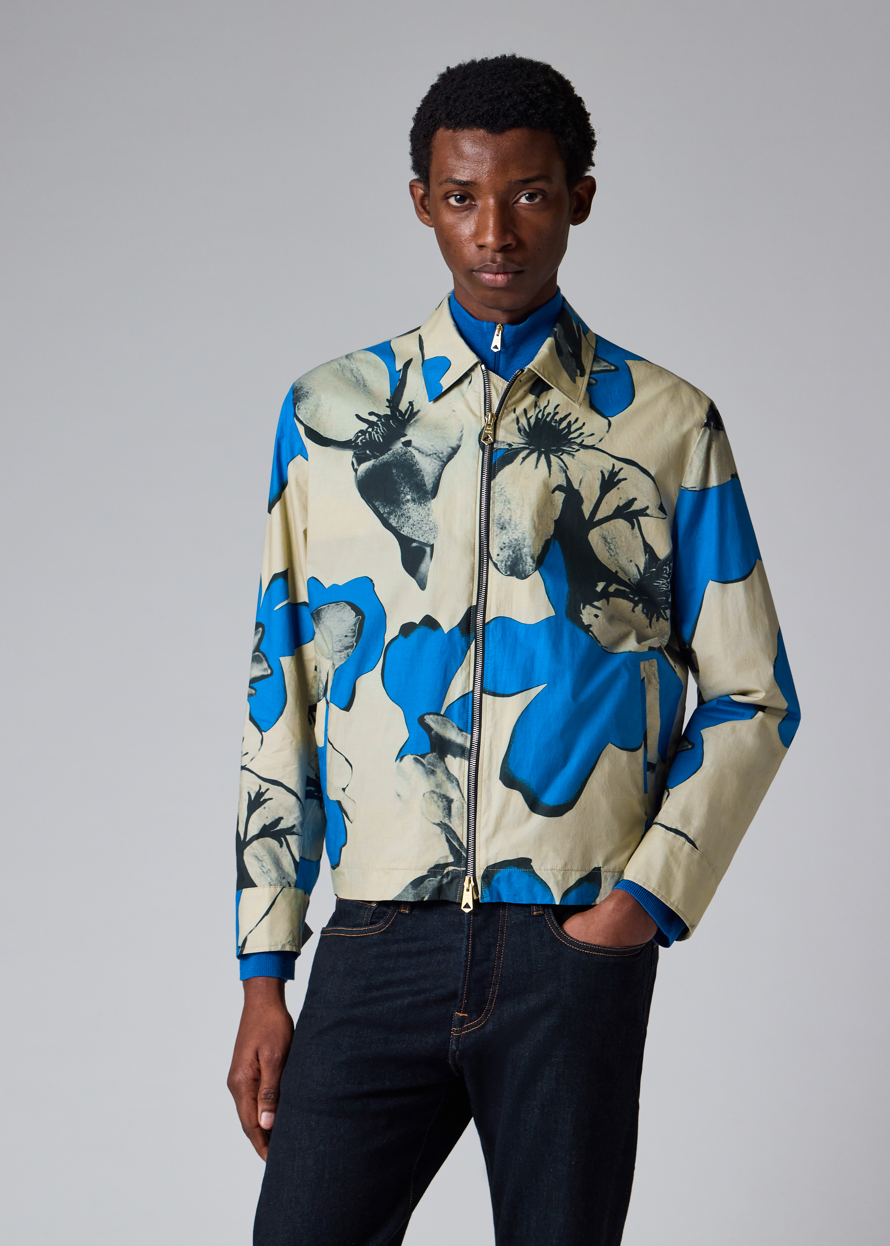 Blue and Ecru Floral Print Cotton Jacket thumbnail 2
