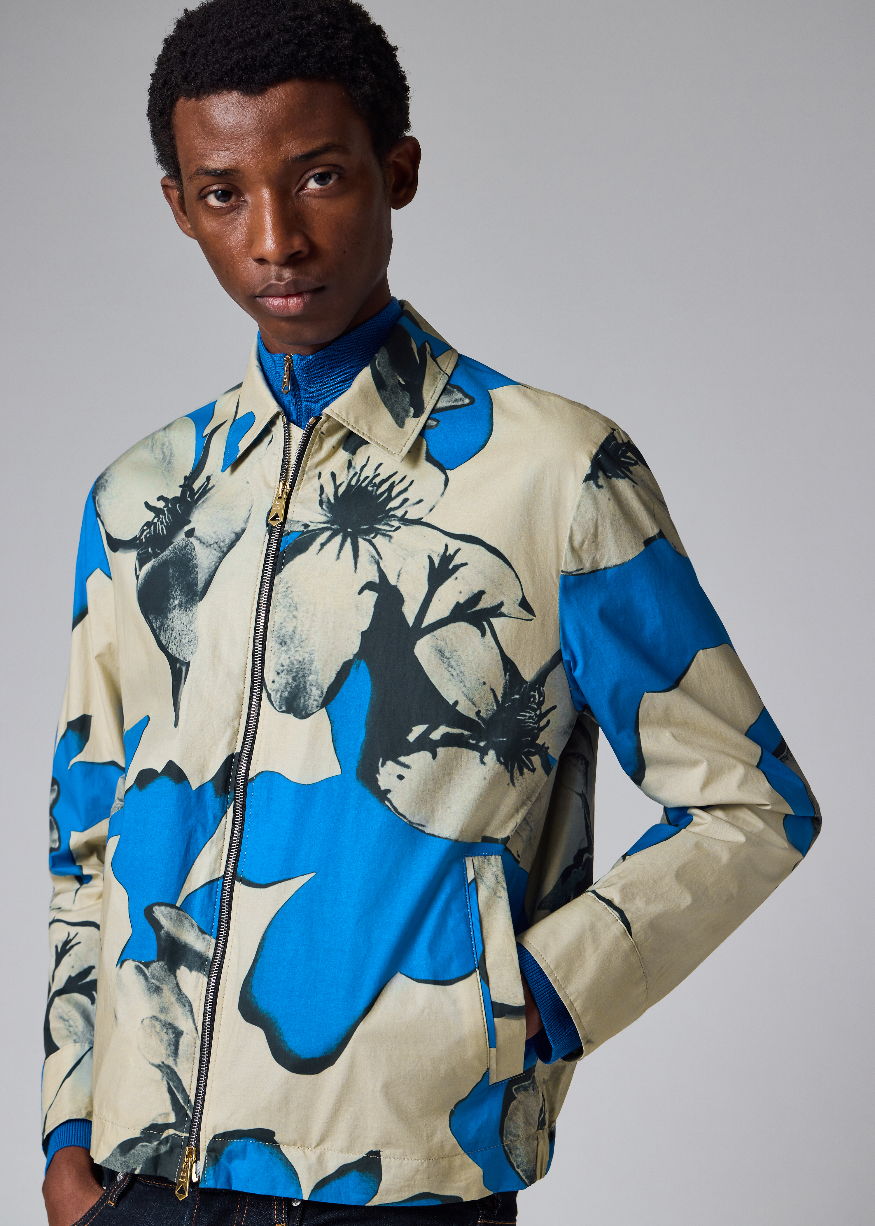 Paul Smith Blue and Ecru Floral Print Cotton Jacket | King's Cross