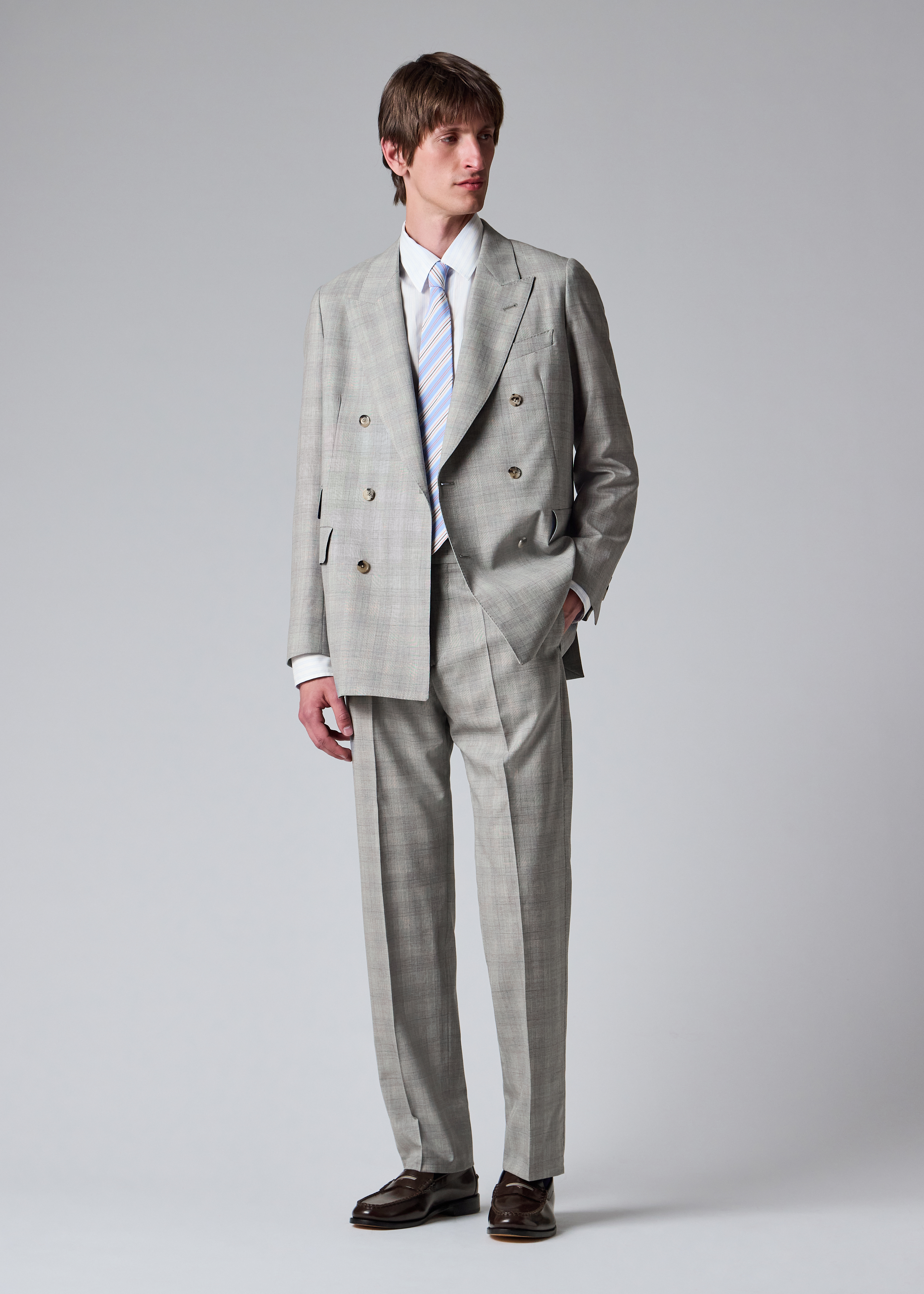 Grey Space-Dye Check Wool Double-Breasted Suit thumbnail 2