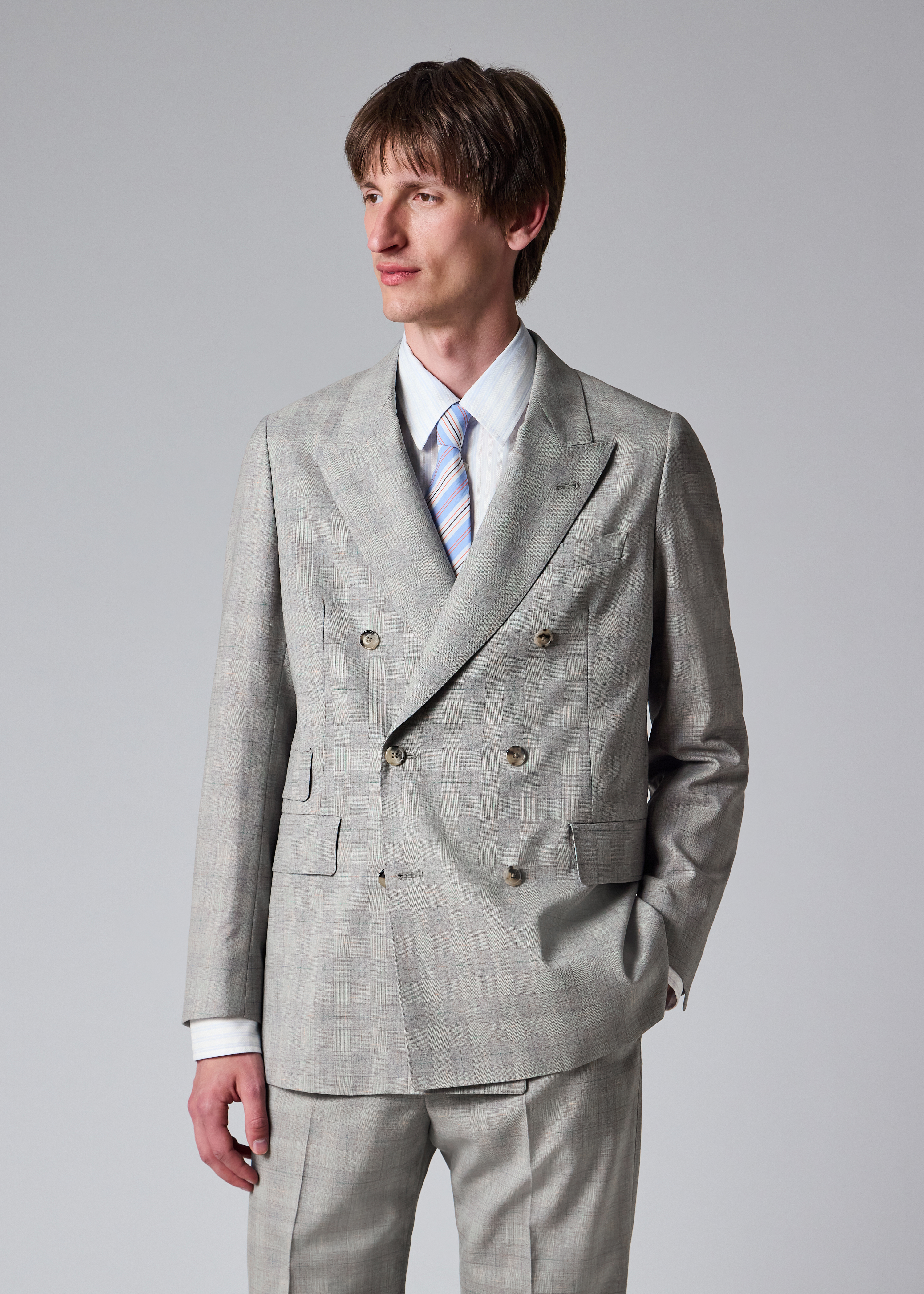 Grey Space-Dye Check Wool Double-Breasted Suit thumbnail 4