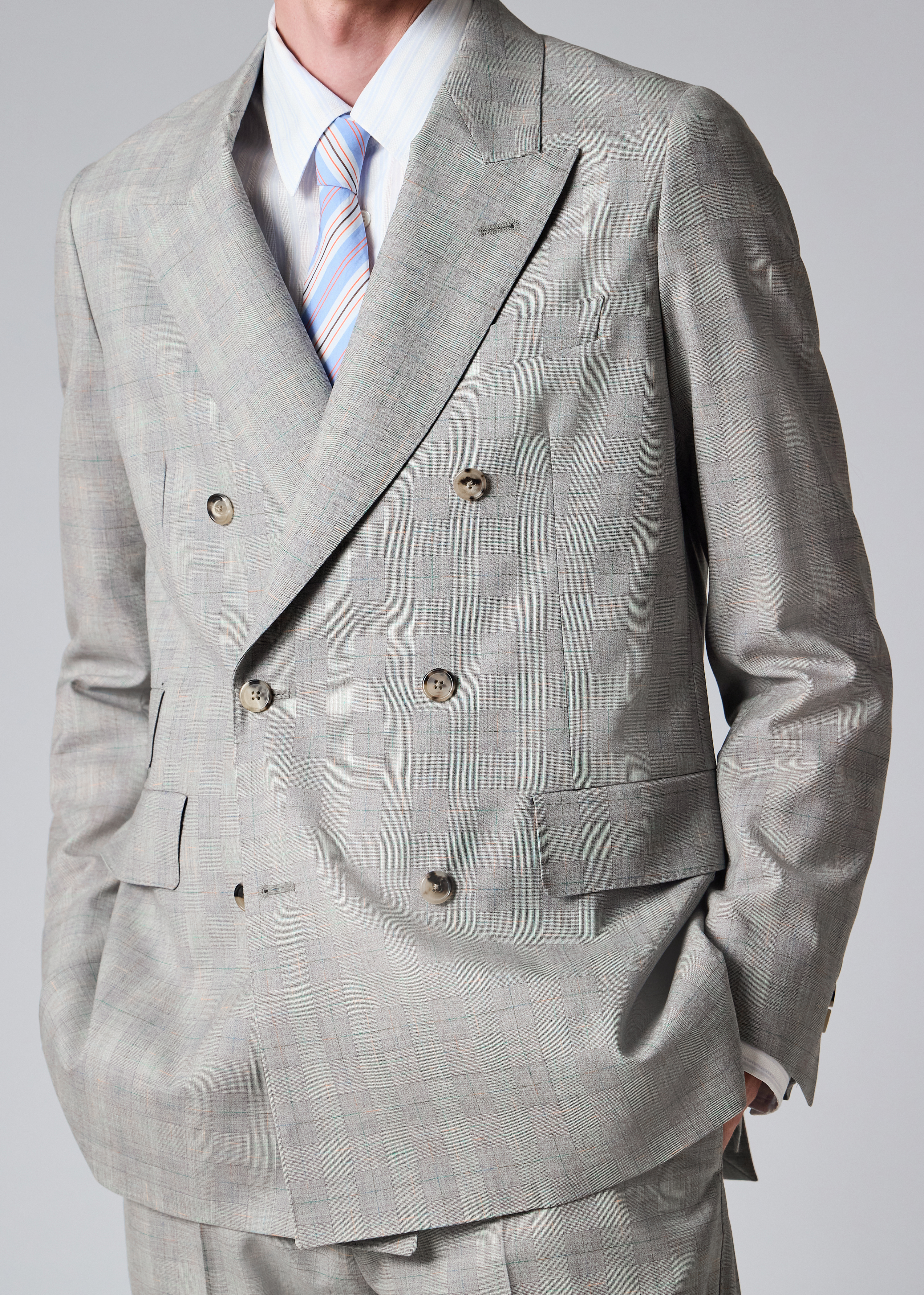 Grey Space-Dye Check Wool Double-Breasted Suit thumbnail 7