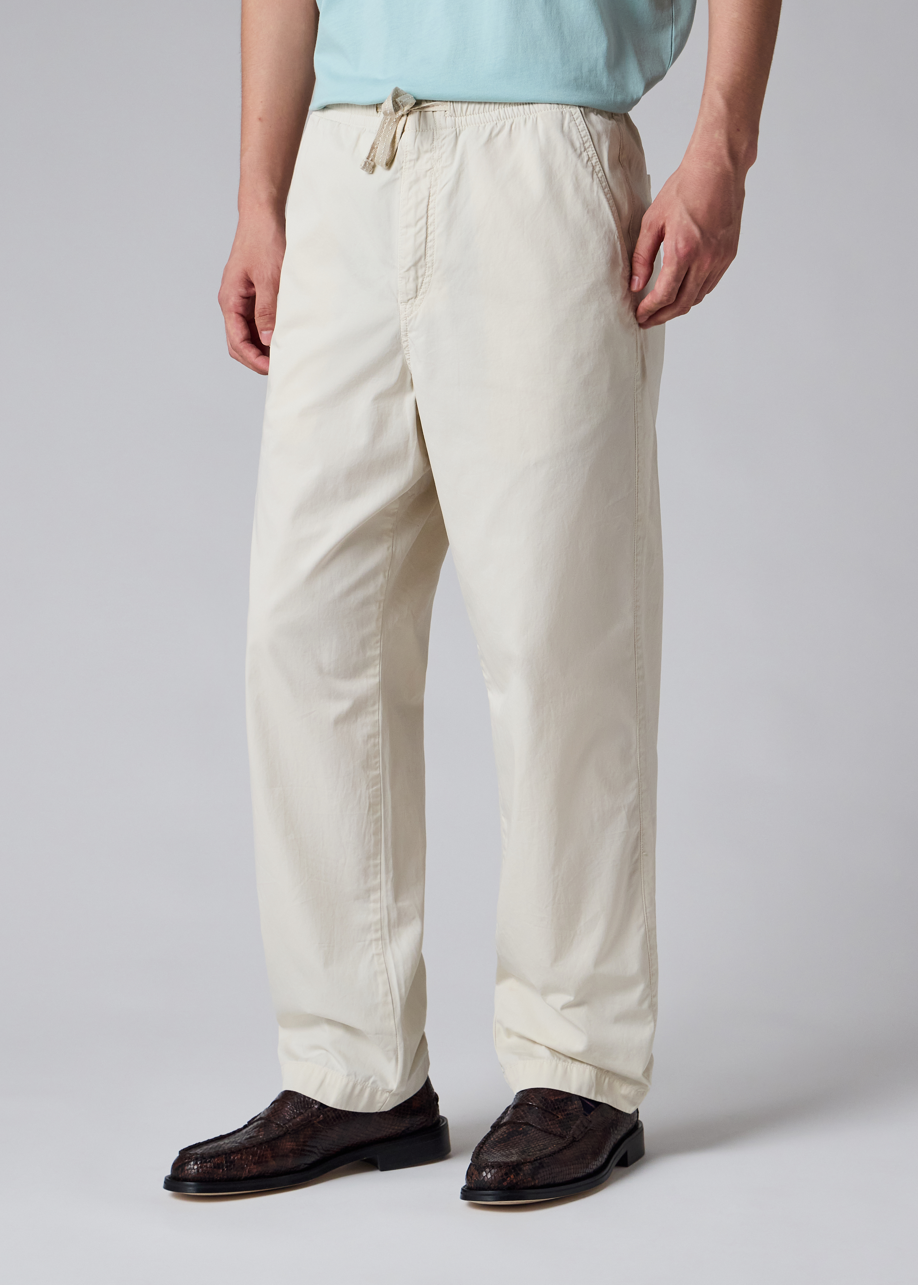 Ecru Cotton Drawstring-Waist Trousers thumbnail 2