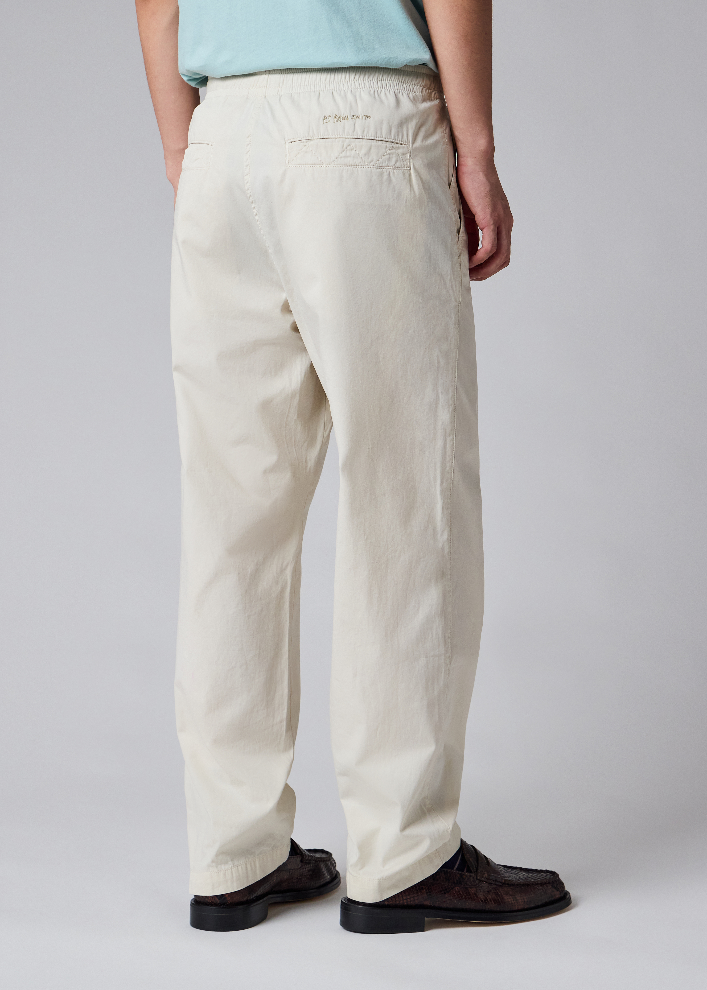 Ecru Cotton Drawstring-Waist Trousers thumbnail 4