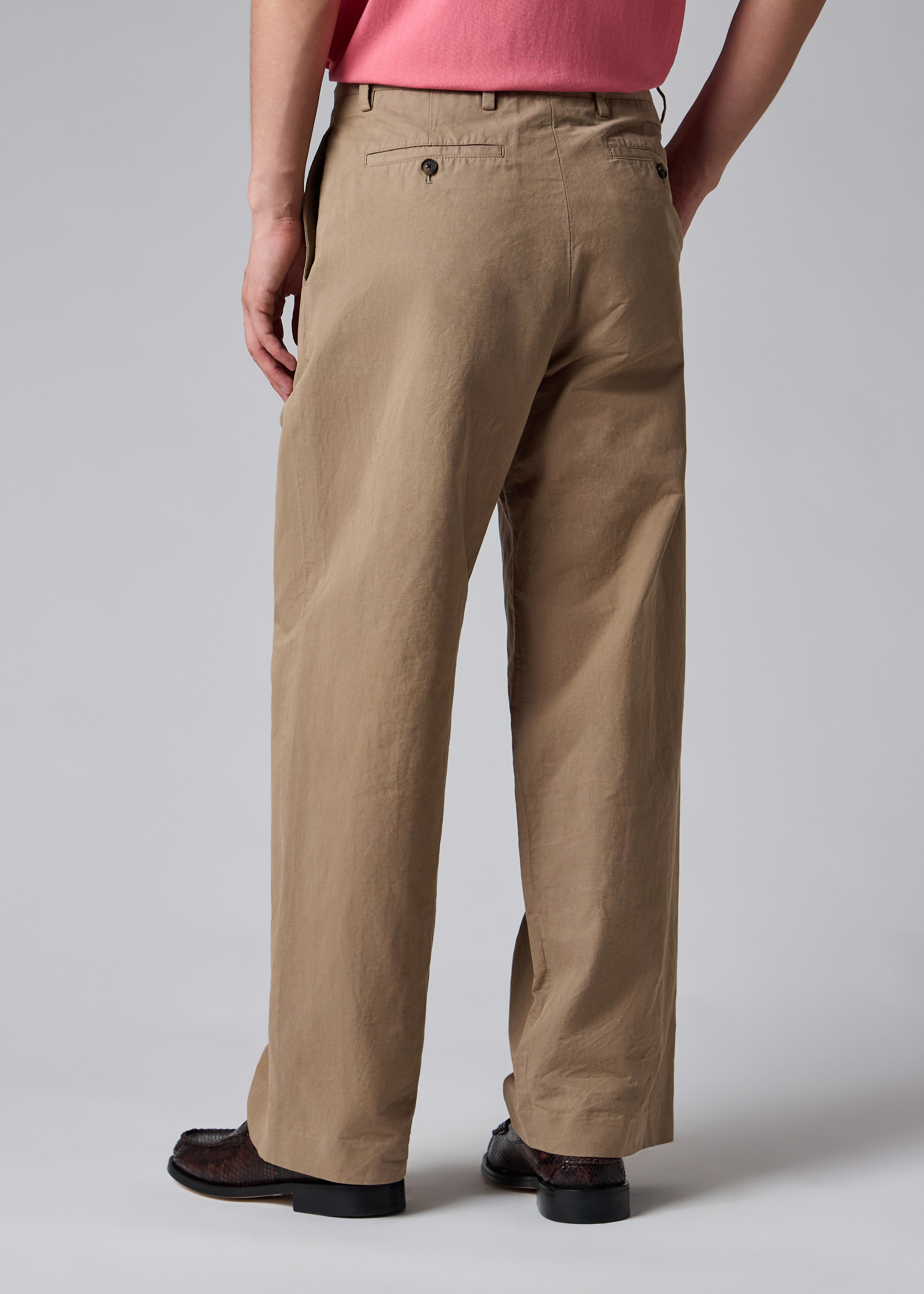 Taupe Cotton-Linen Double Pleat Trousers thumbnail 4