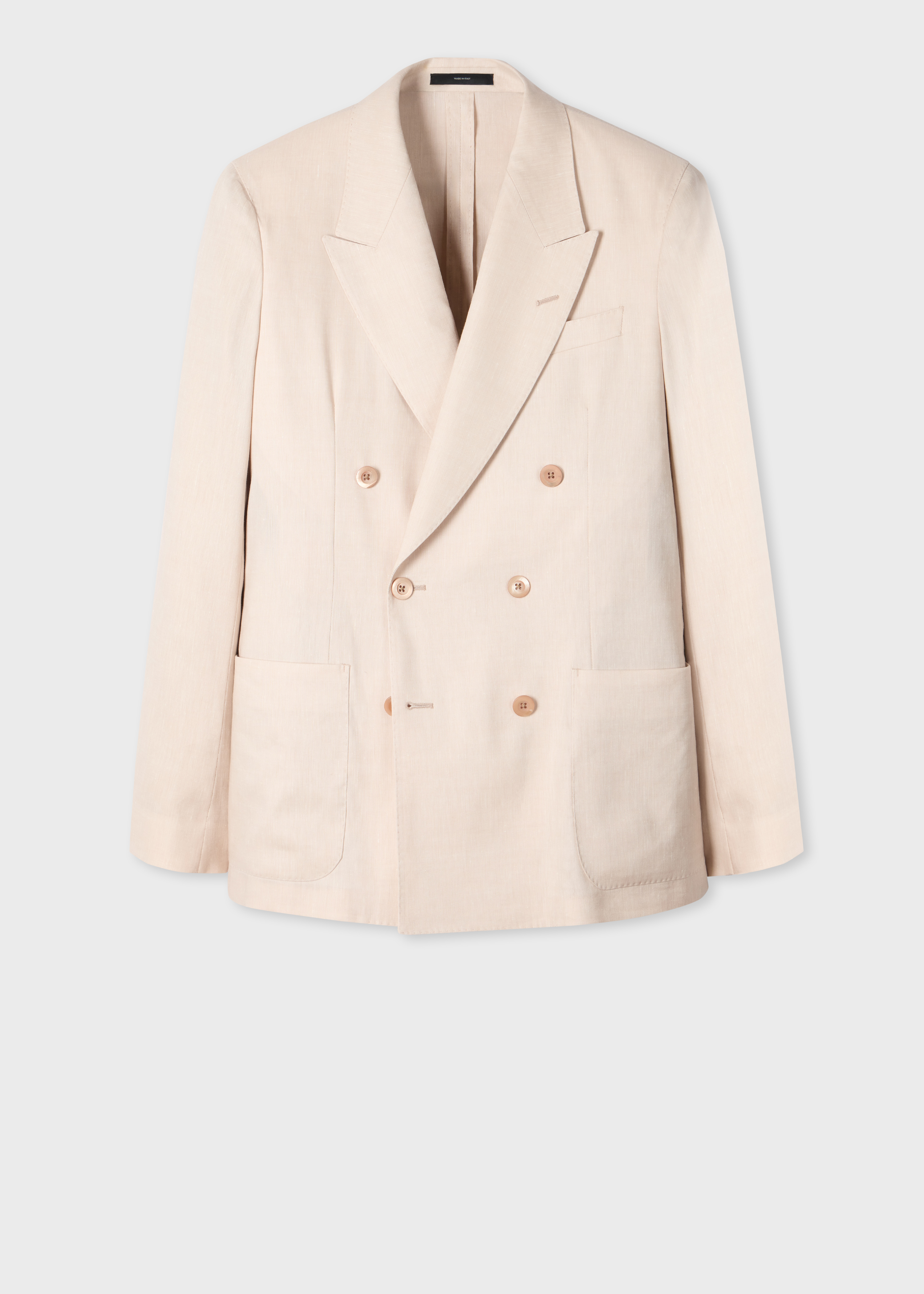 Ivory Linen and Tropical Wool-Blend Double-Breasted Blazer primary image