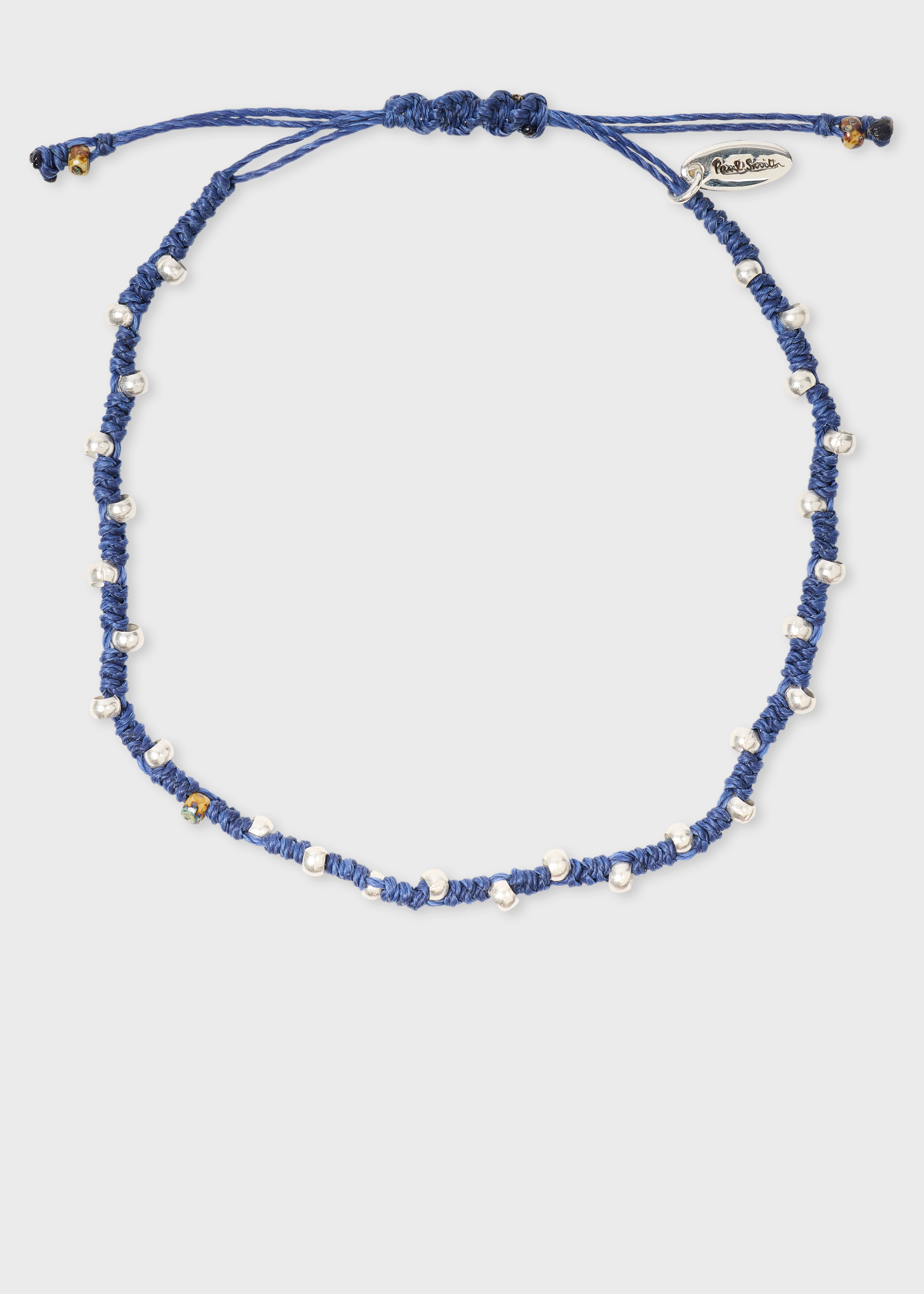 Blue Cord Silver Bead Bracelet