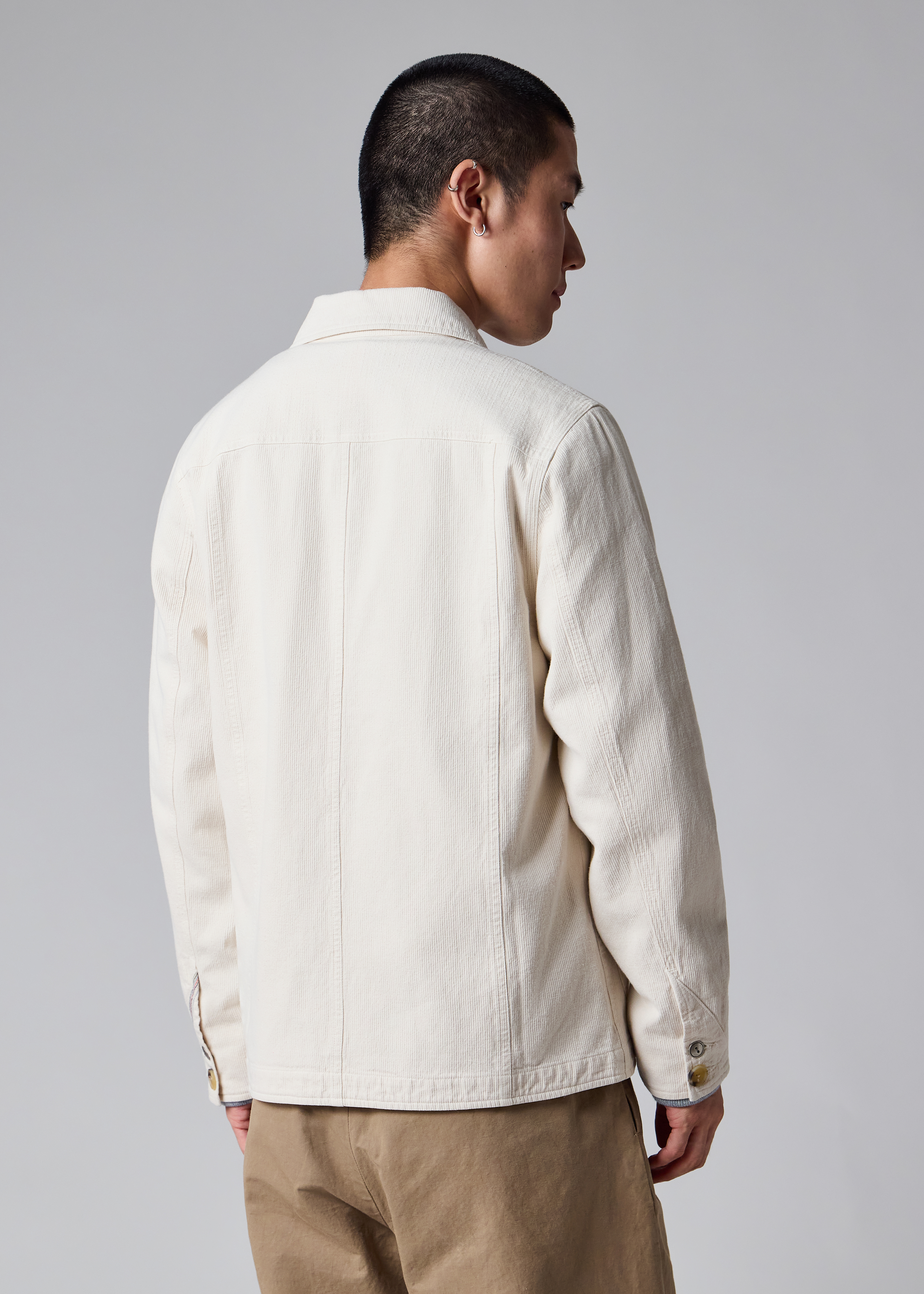 Men's Ecru Bedford-Weave Cotton-Linen Chore Jacket