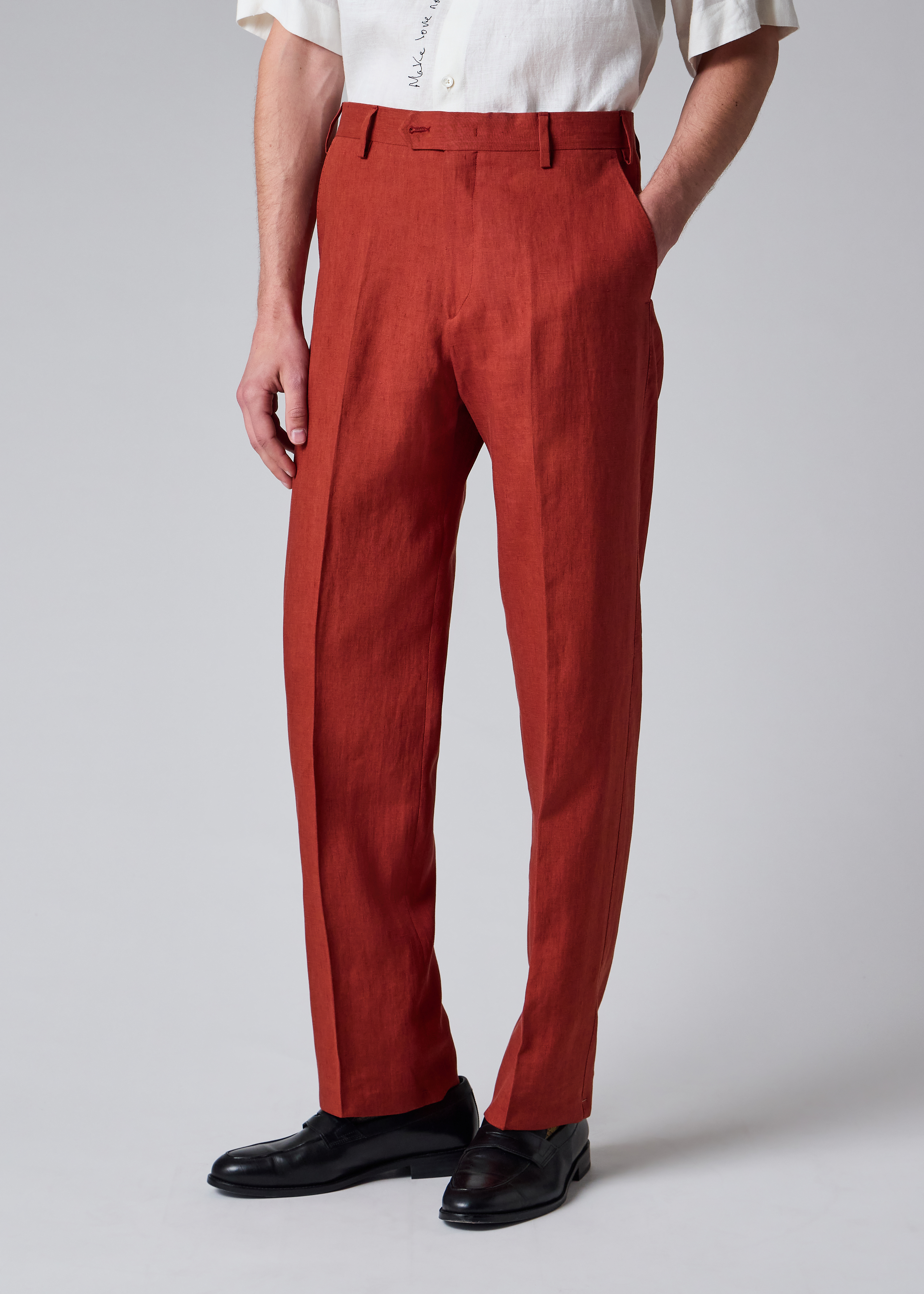Rust Red Linen Trousers thumbnail 2