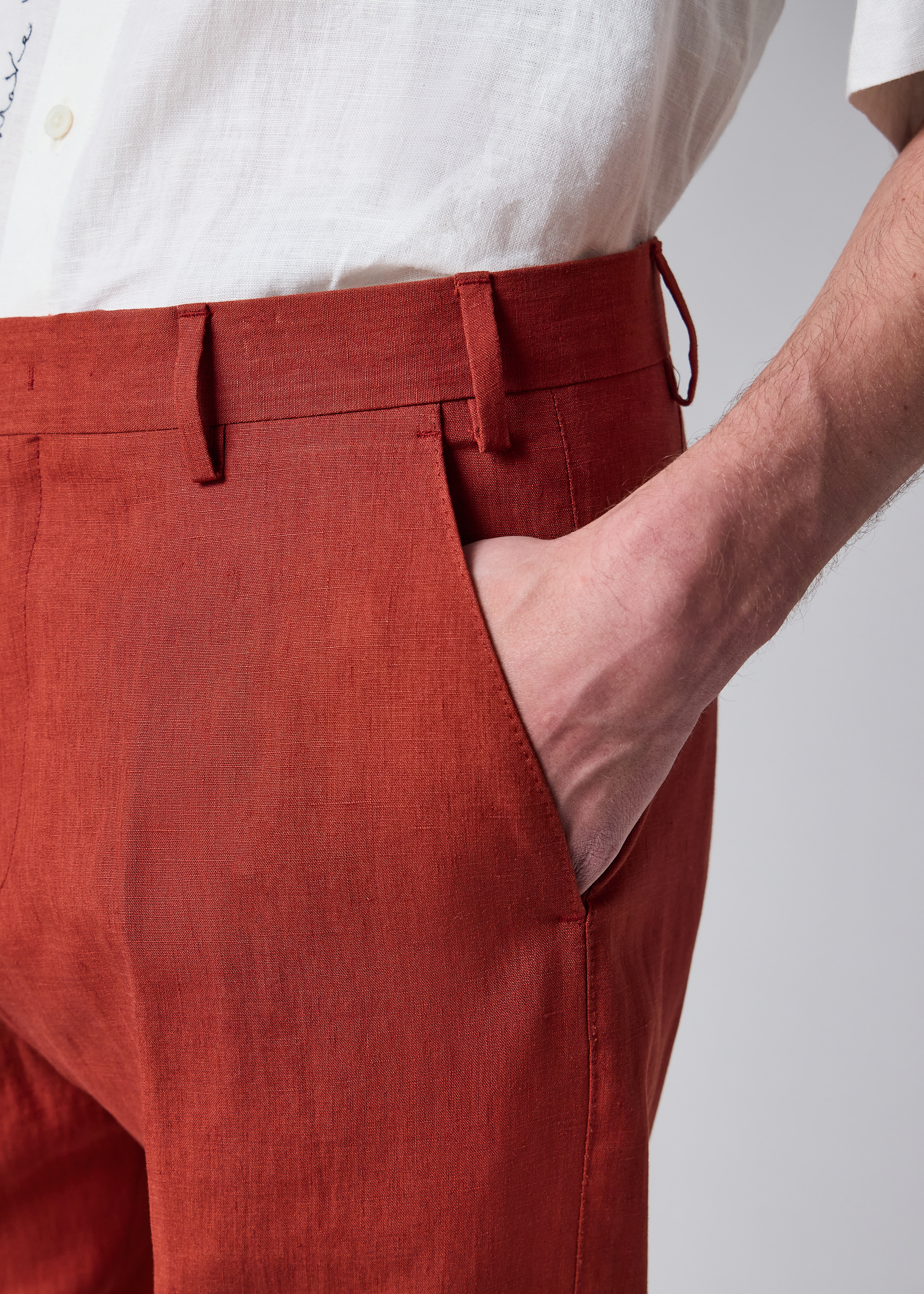 Rust Red Linen Trousers thumbnail 8
