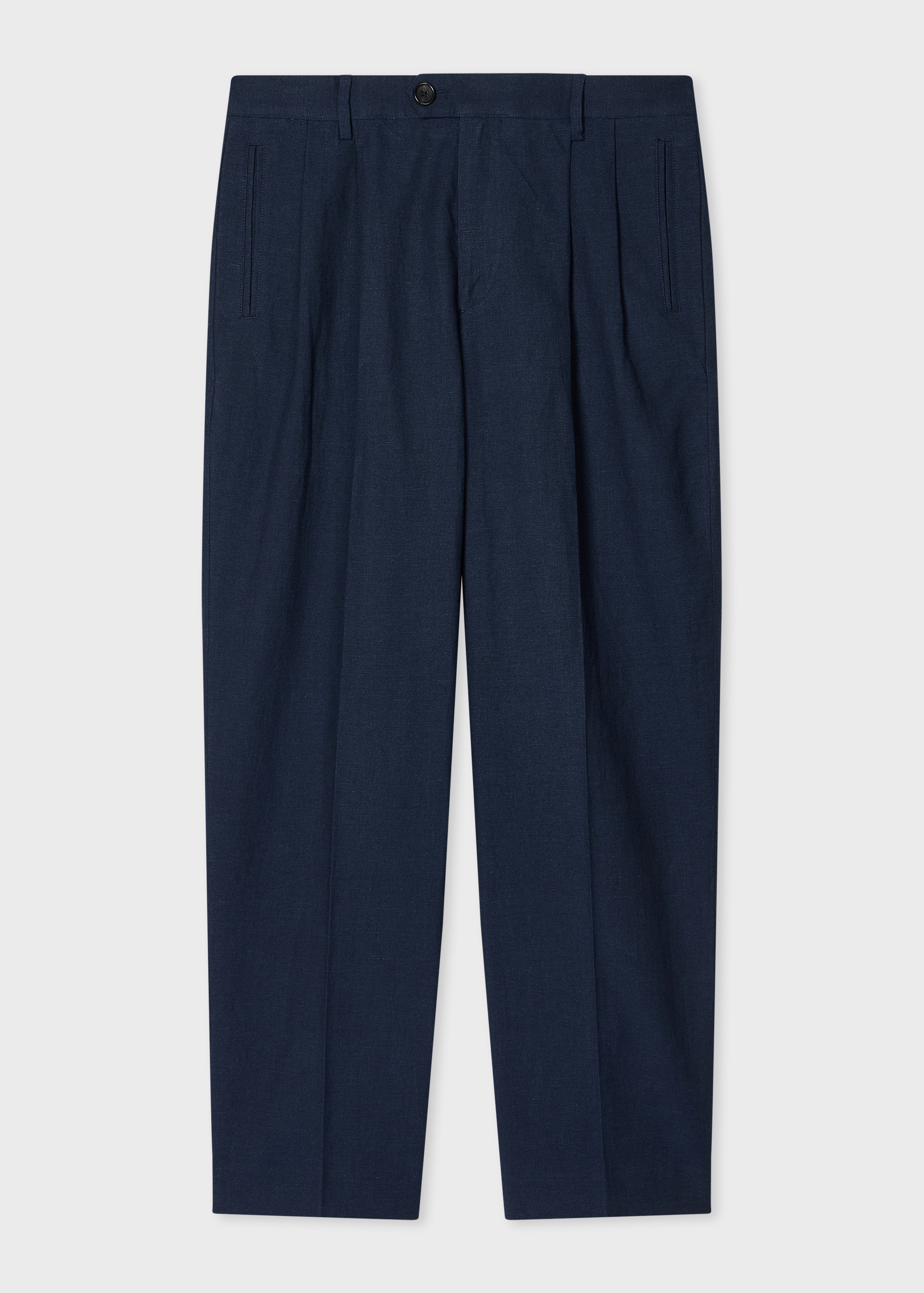 Relaxed-Fit Navy Linen-Blend Pleated Trousers primary image