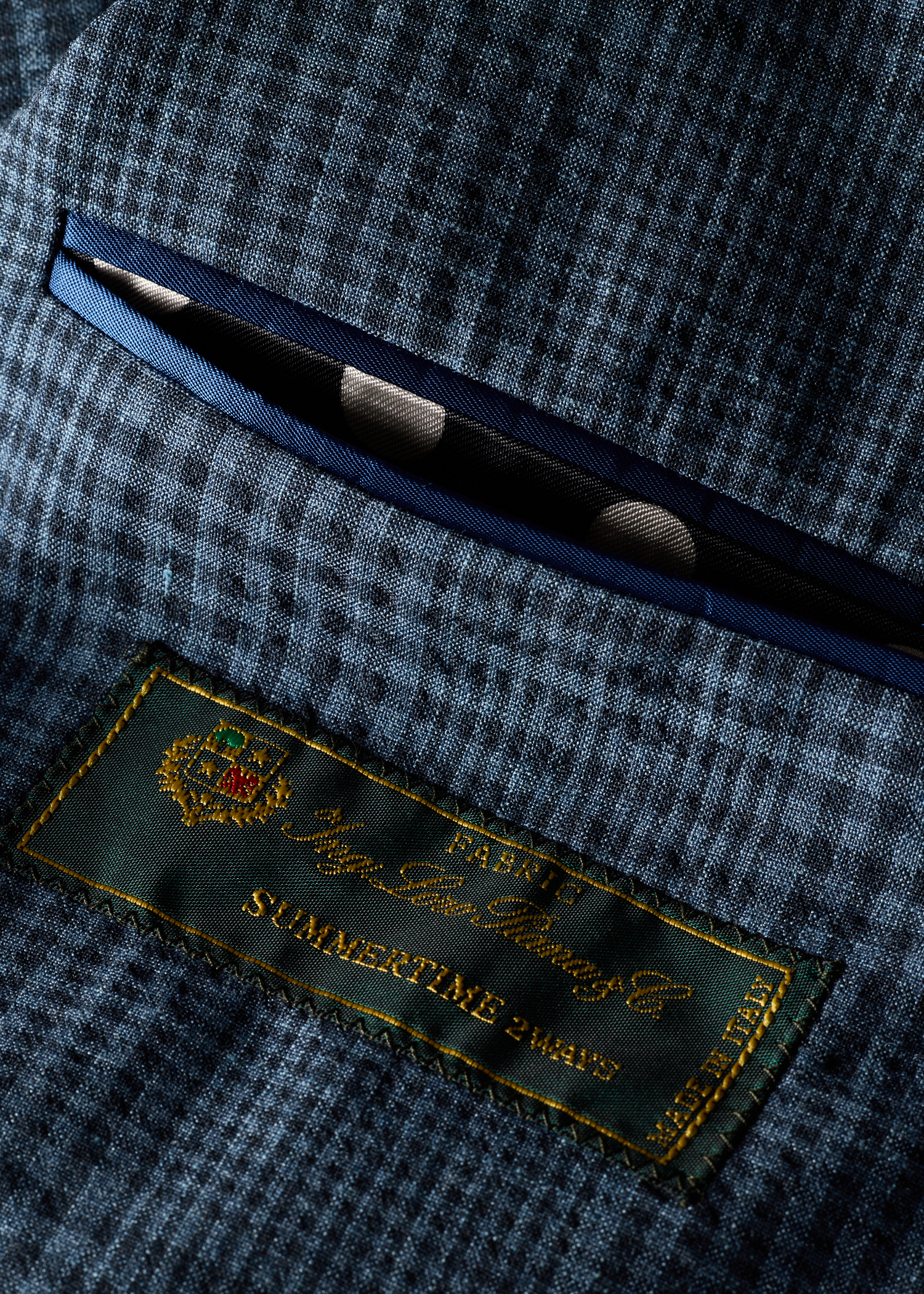 Blue 'Summertime' Wool-Silk Check Blazer thumbnail 4
