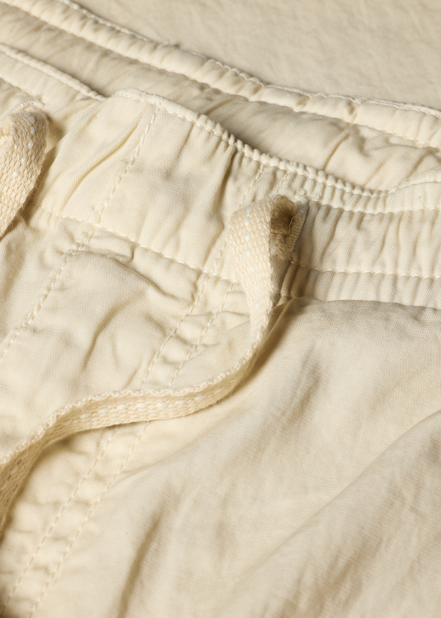 Ecru Cotton Drawstring-Waist Trousers thumbnail 3