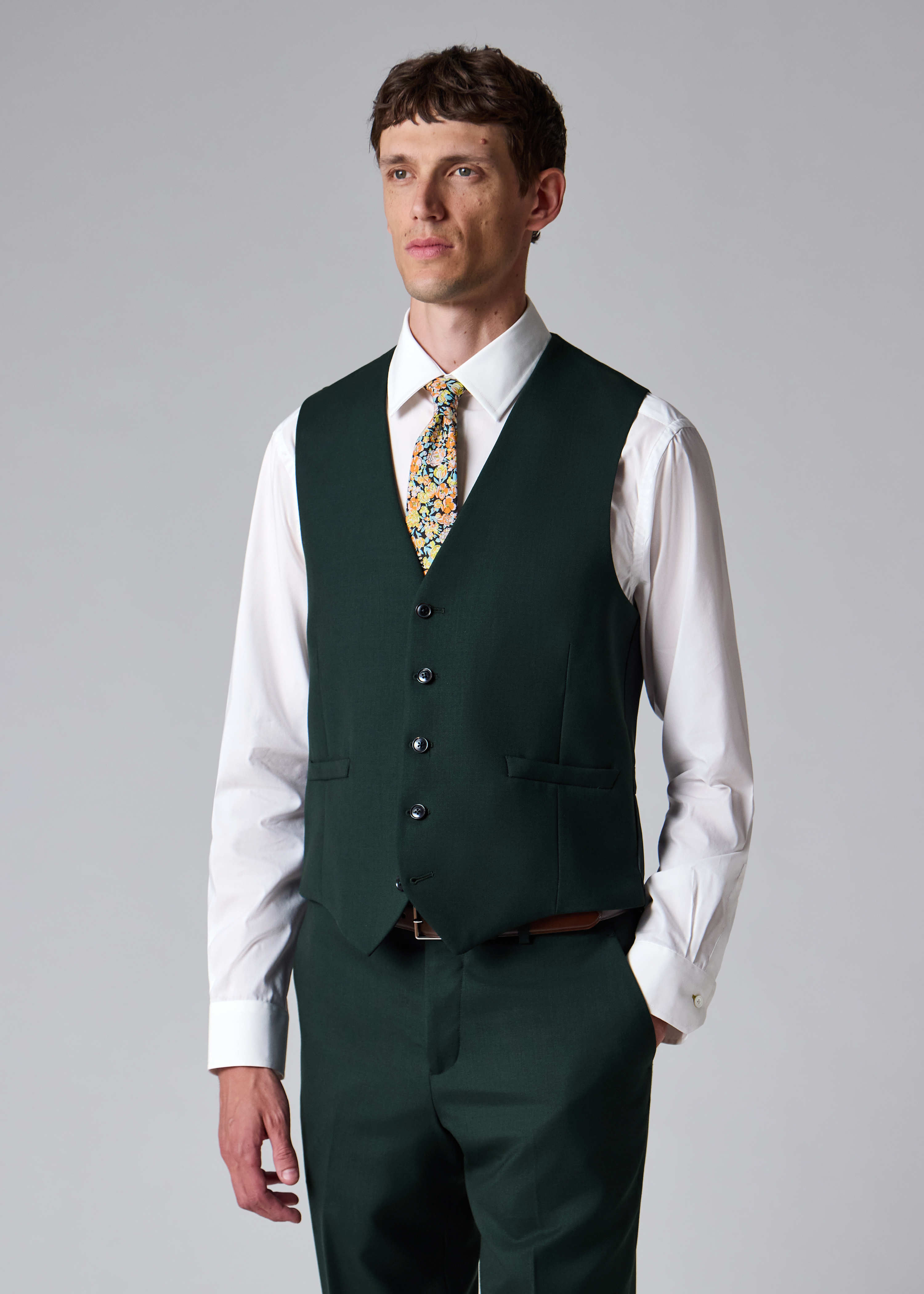 Dark Green Wool 'A Suit To Travel In' Waistcoat thumbnail 2