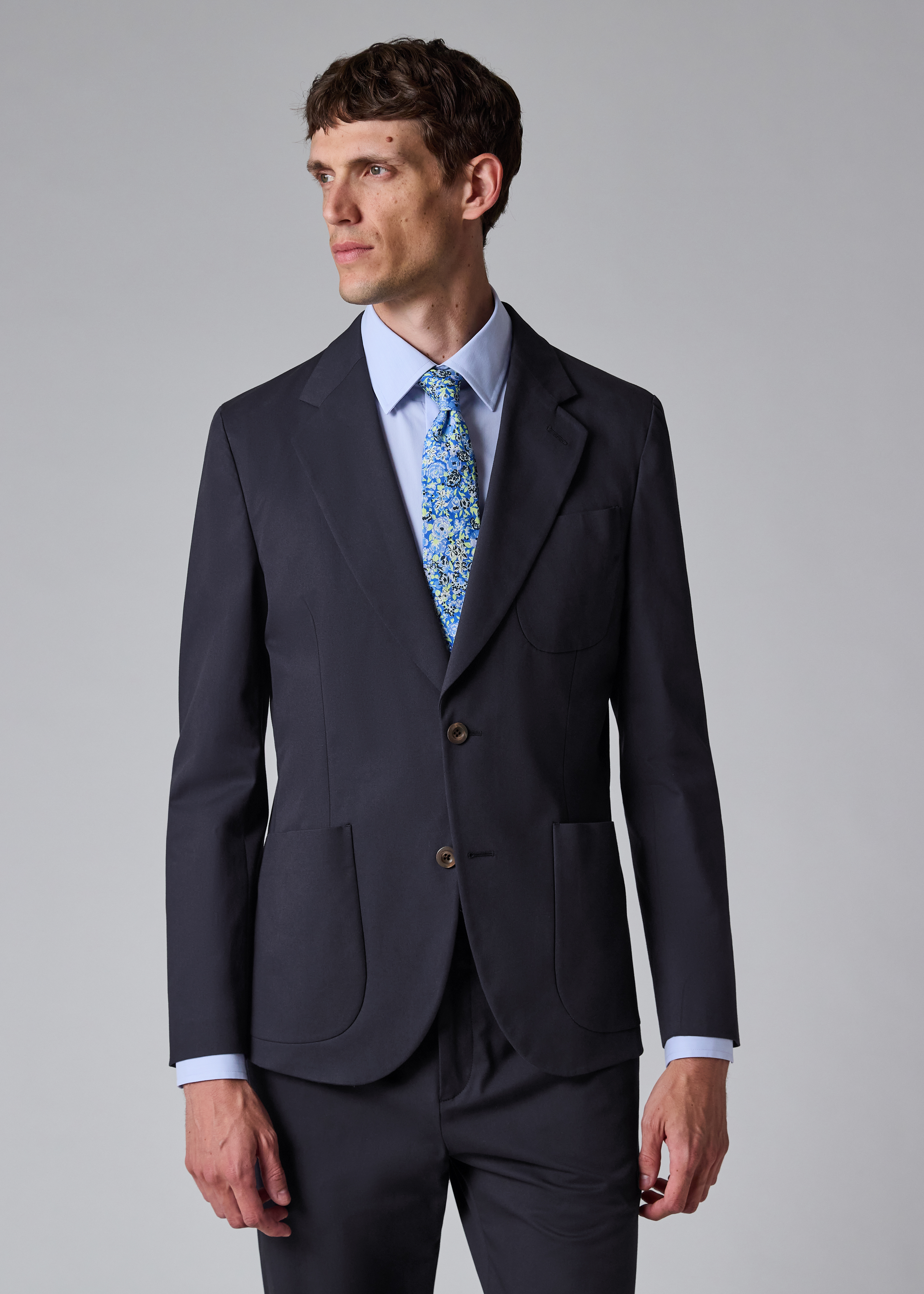 Navy Cotton-Twill Patch-Pocket Blazer thumbnail 2