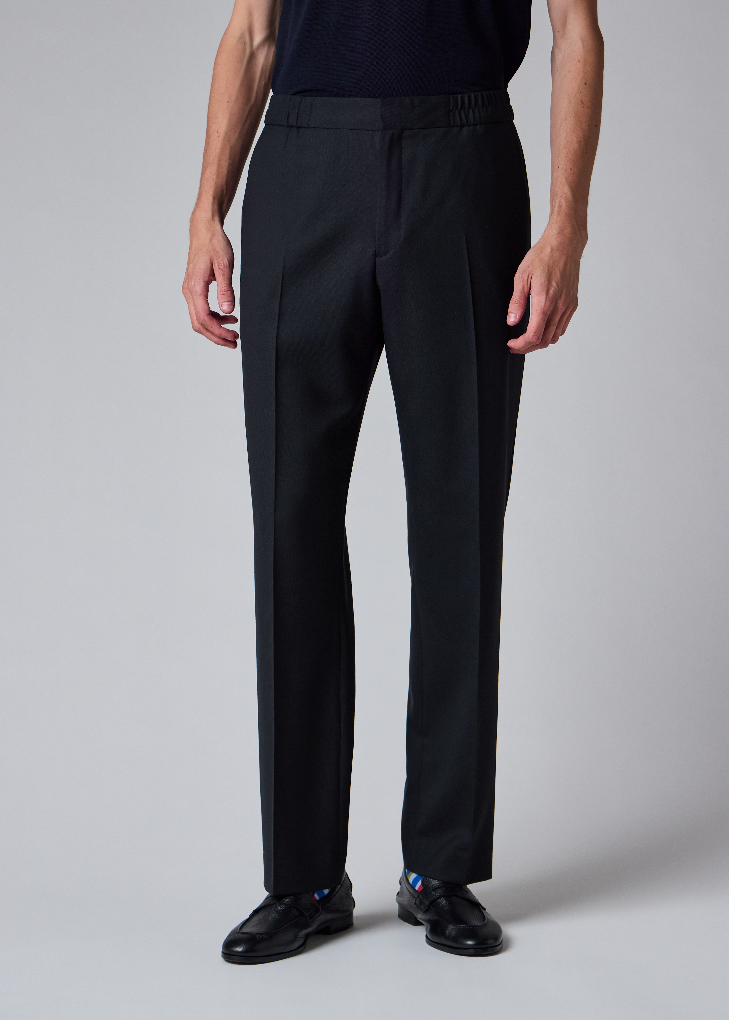Navy Two-Ply Hopsack Wool Elasticated-Waist Trousers thumbnail 2