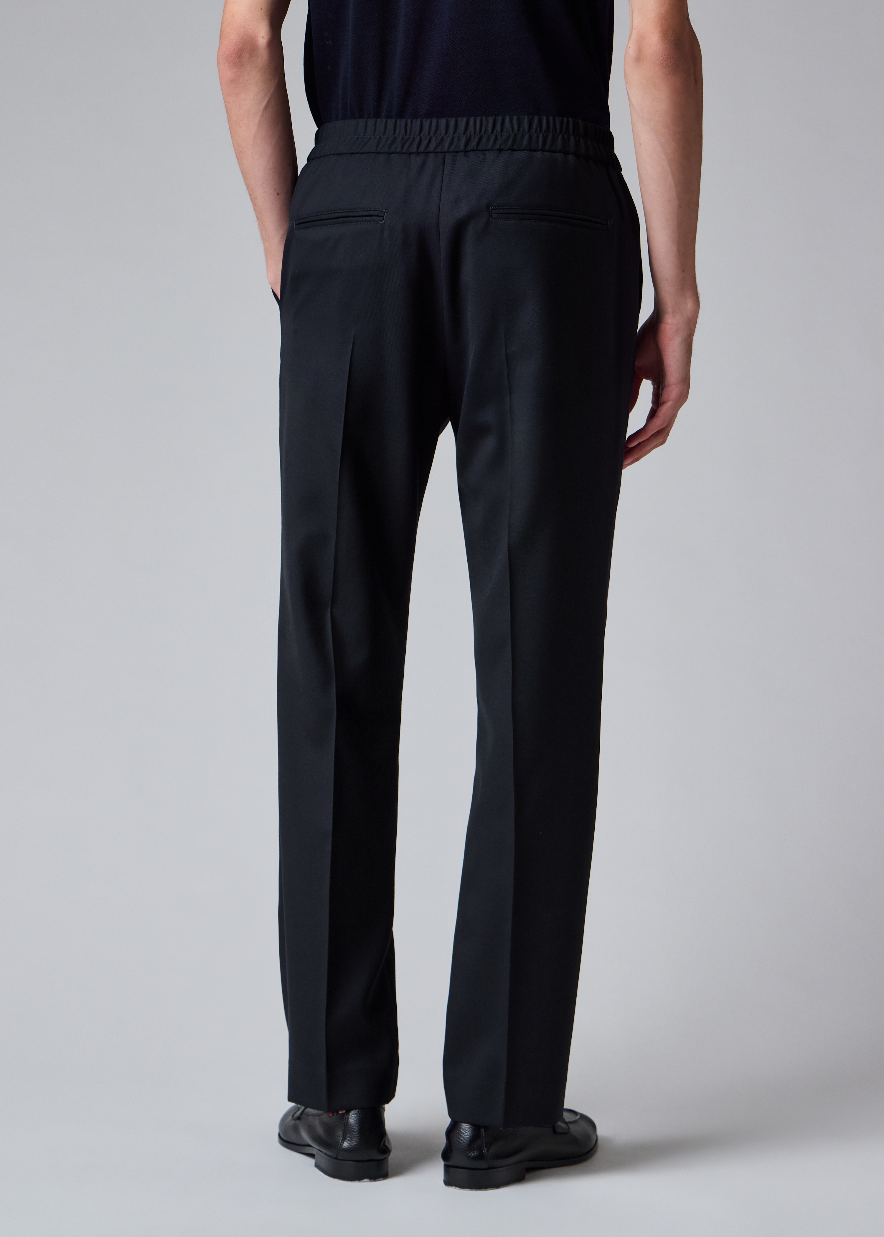 Navy Two-Ply Hopsack Wool Elasticated-Waist Trousers thumbnail 5