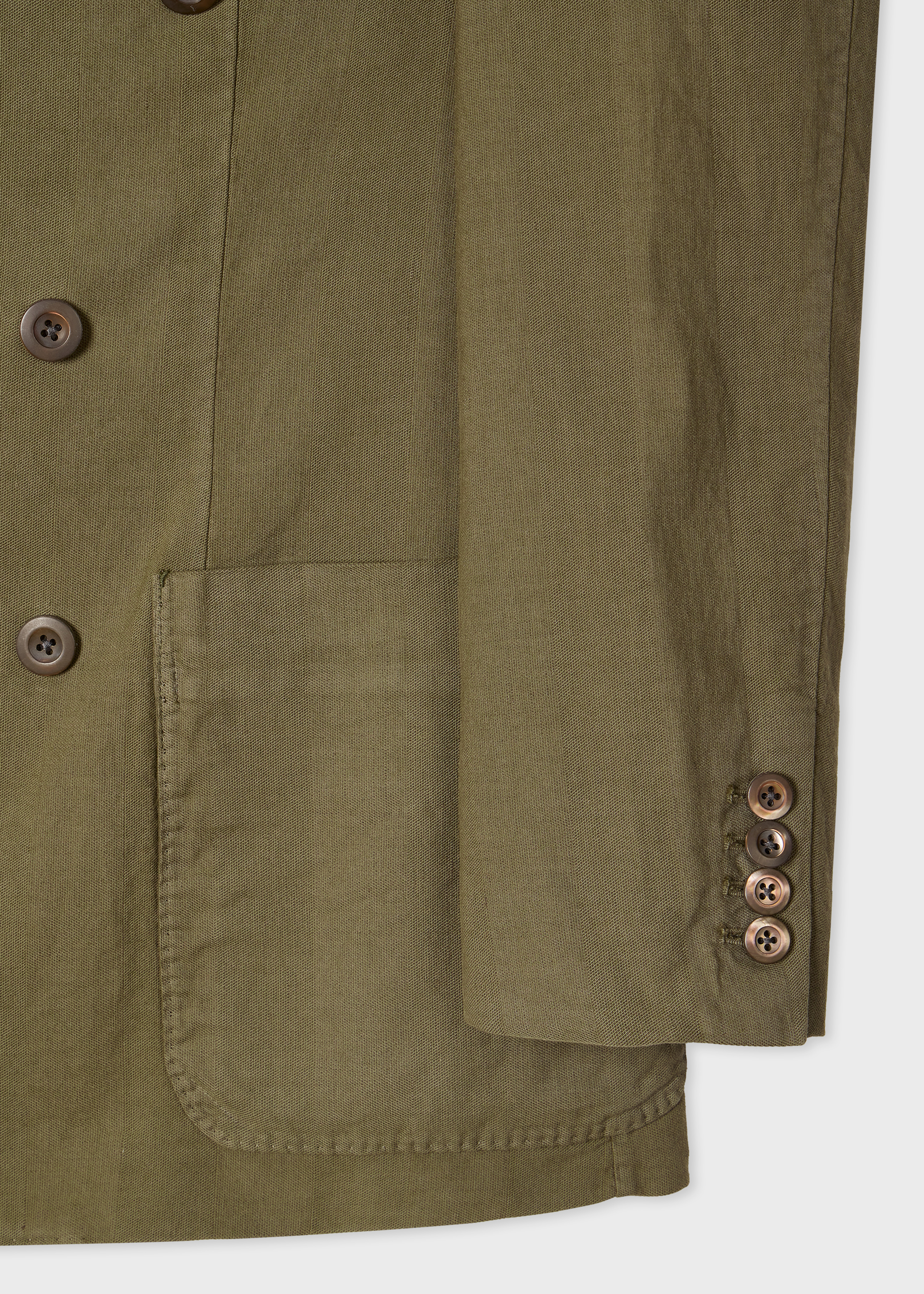Khaki Green Cotton-Linen Double-Breasted Blazer thumbnail 8