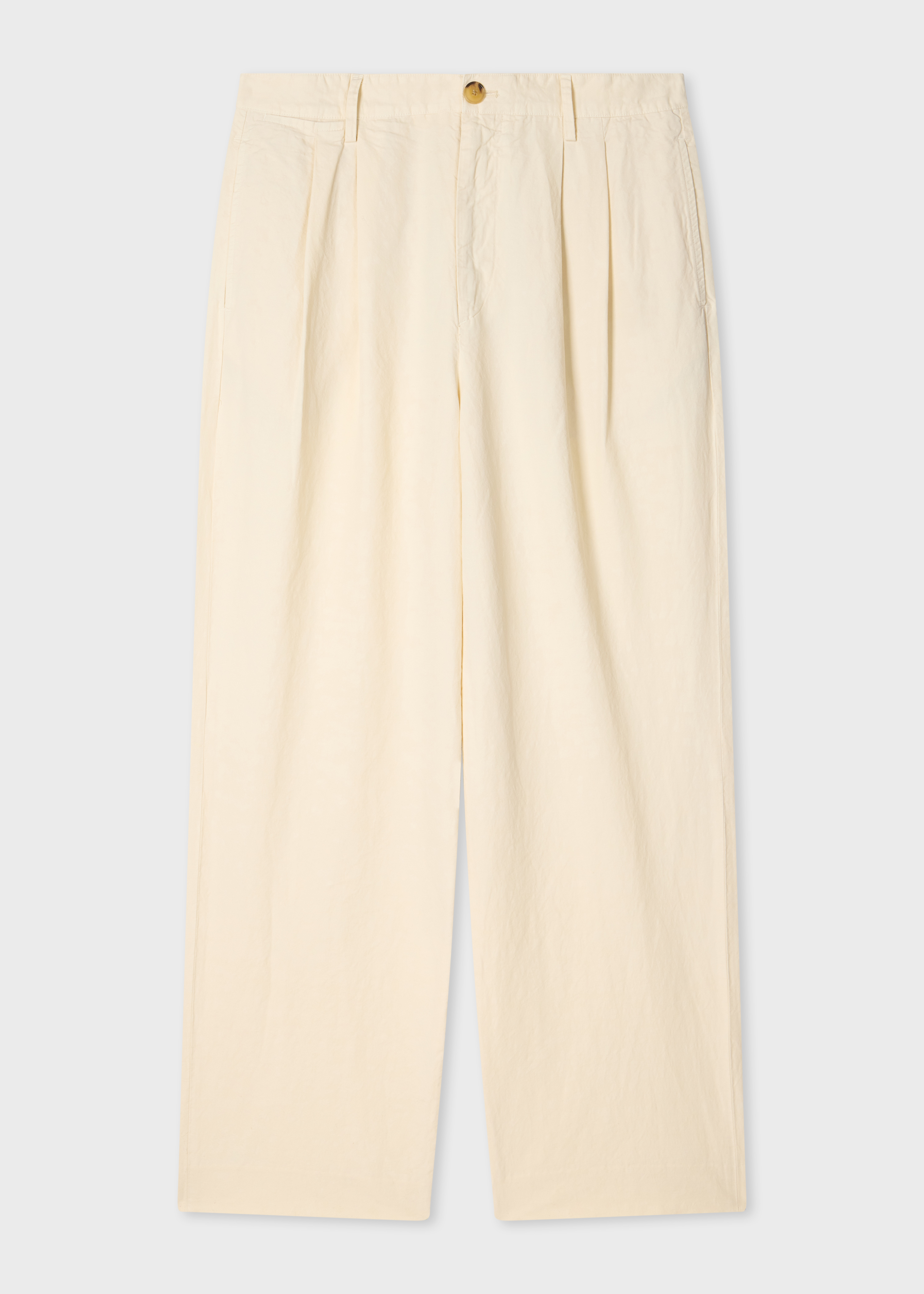 Ecru Cotton-Linen Double Pleat Trousers primary image