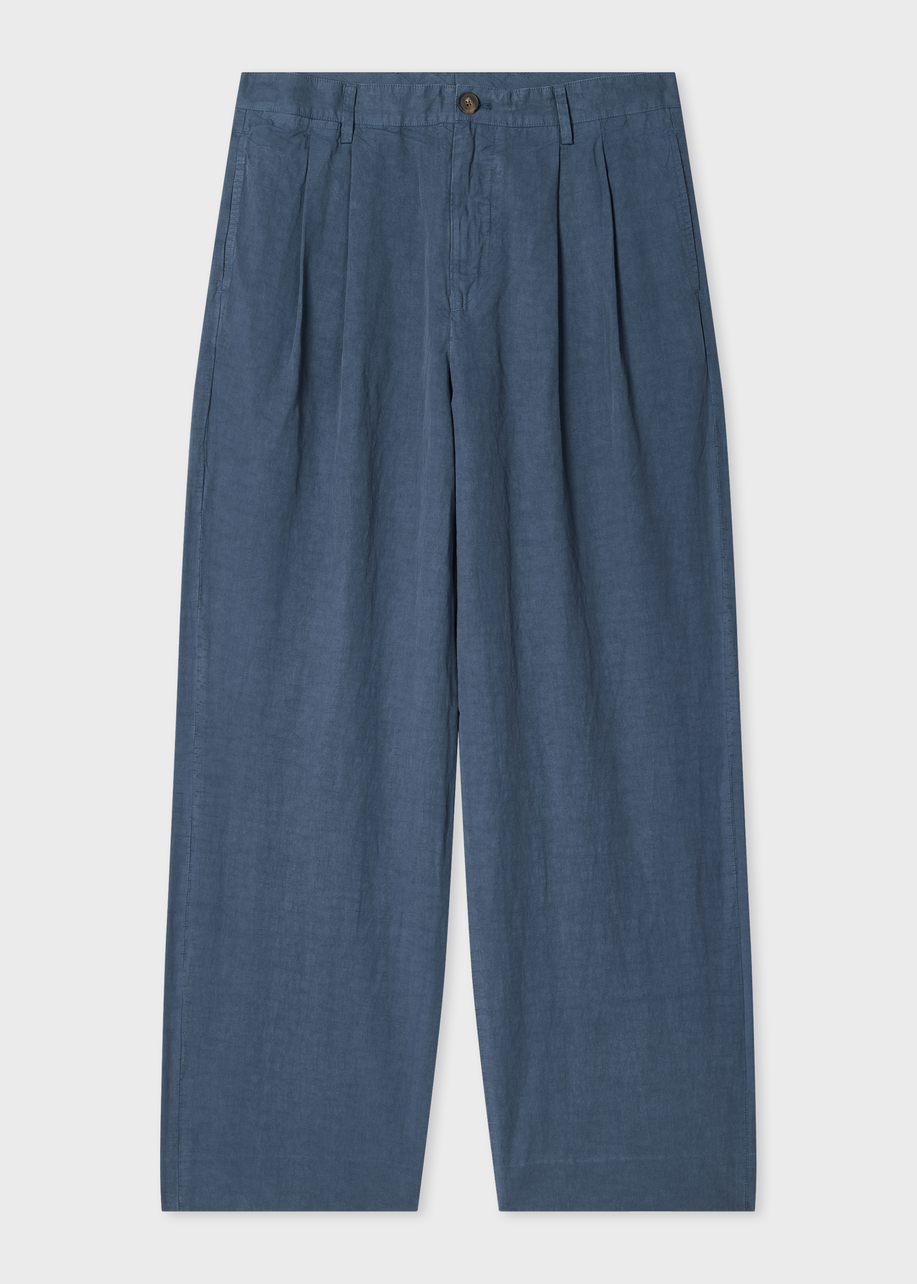 Washed Navy Cotton-Linen Double Pleat Trousers primary image